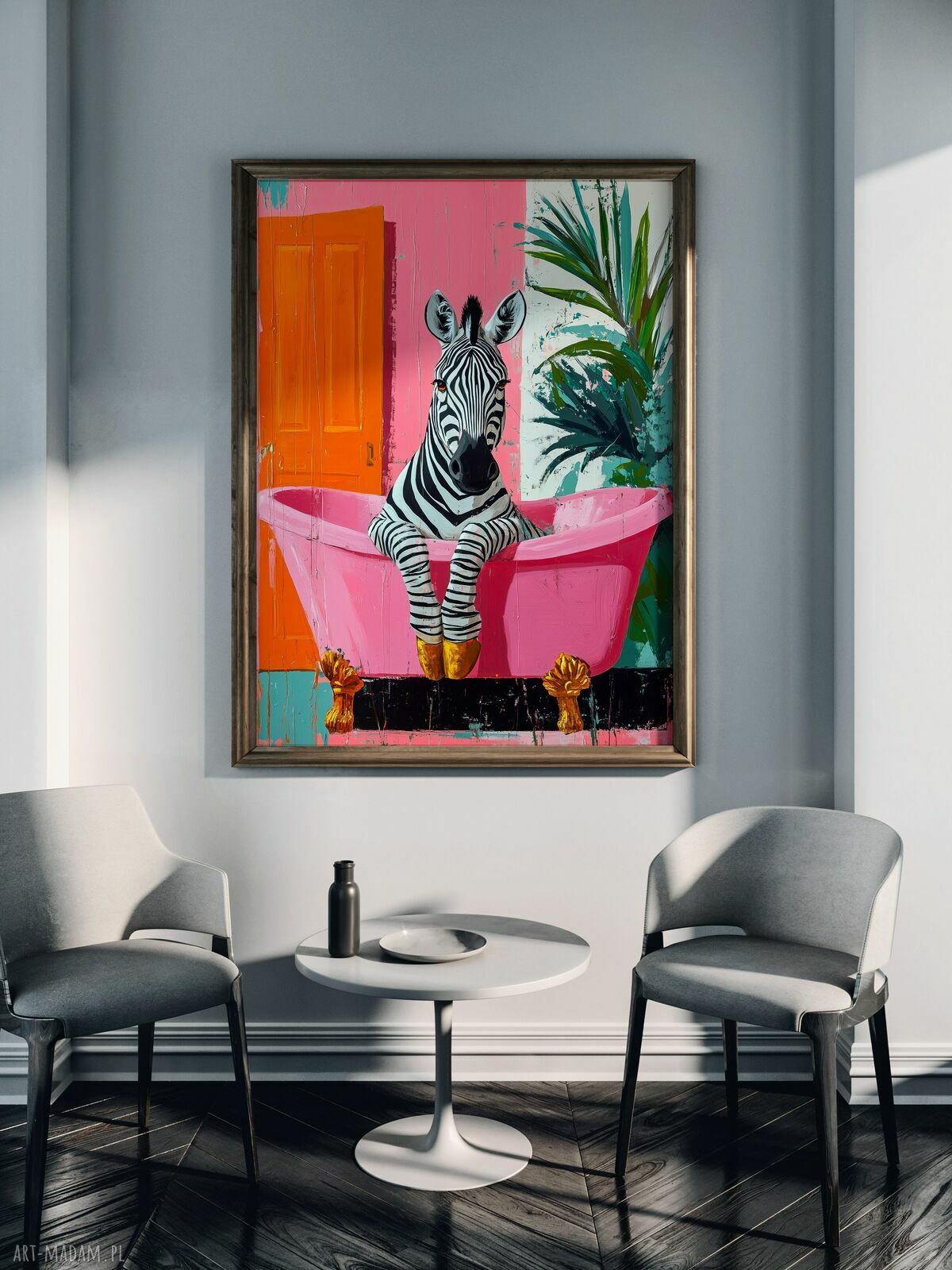 Zebra bierze kąpiel - plakat A3 do łazienki