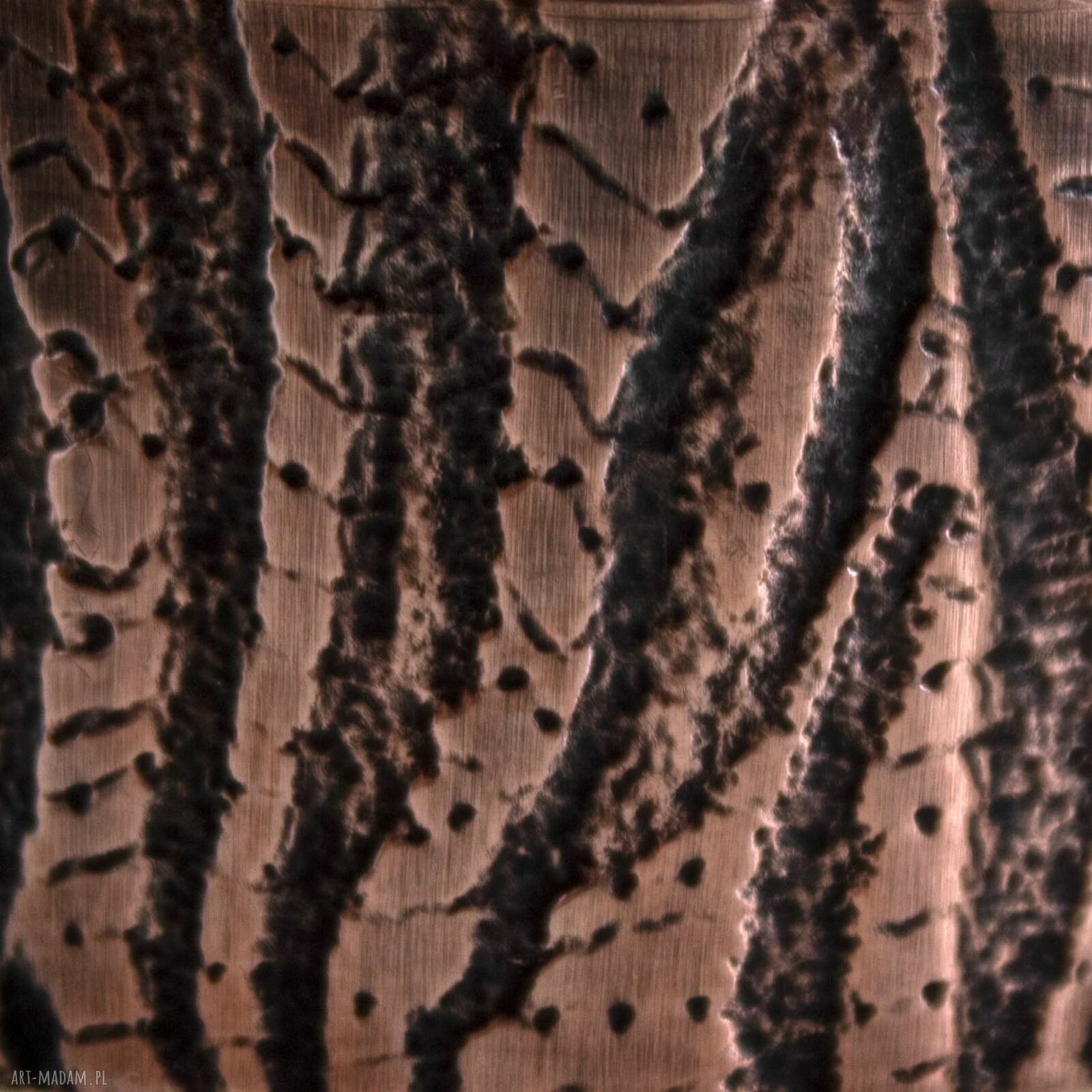 Szeroka miedziana bransoletka Zebra z naturalną patyną