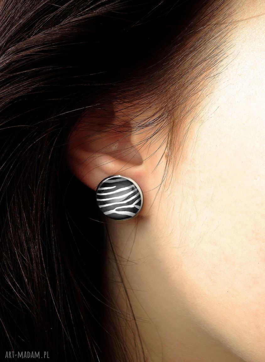 Zebra - kolczyki wkrętki handmade