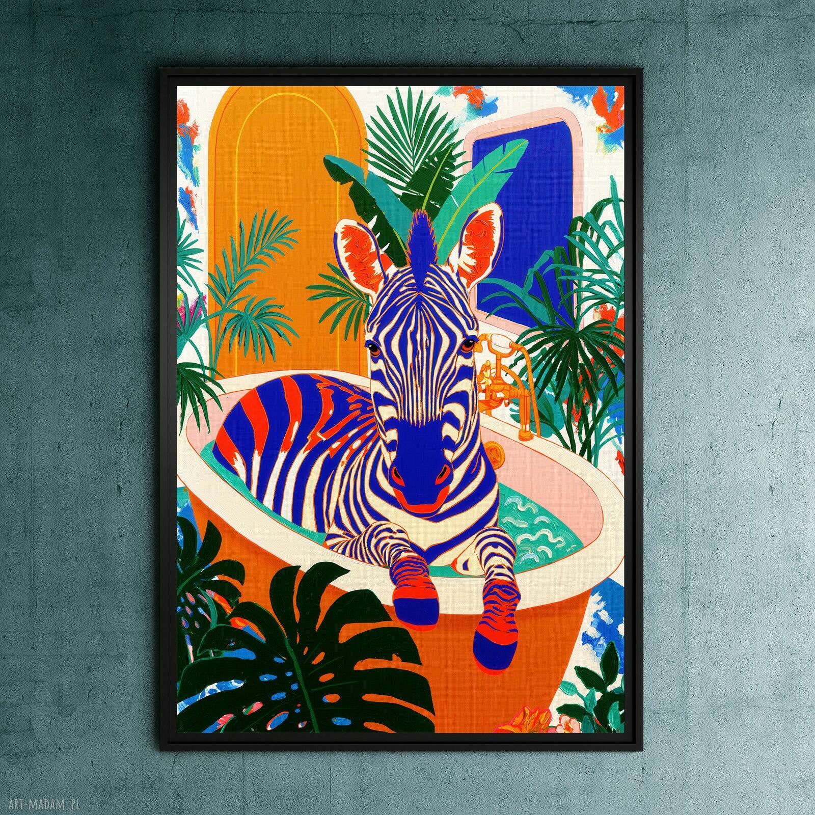 Kolorowy plakat z zebrą A3 do łazienki i nie tylko