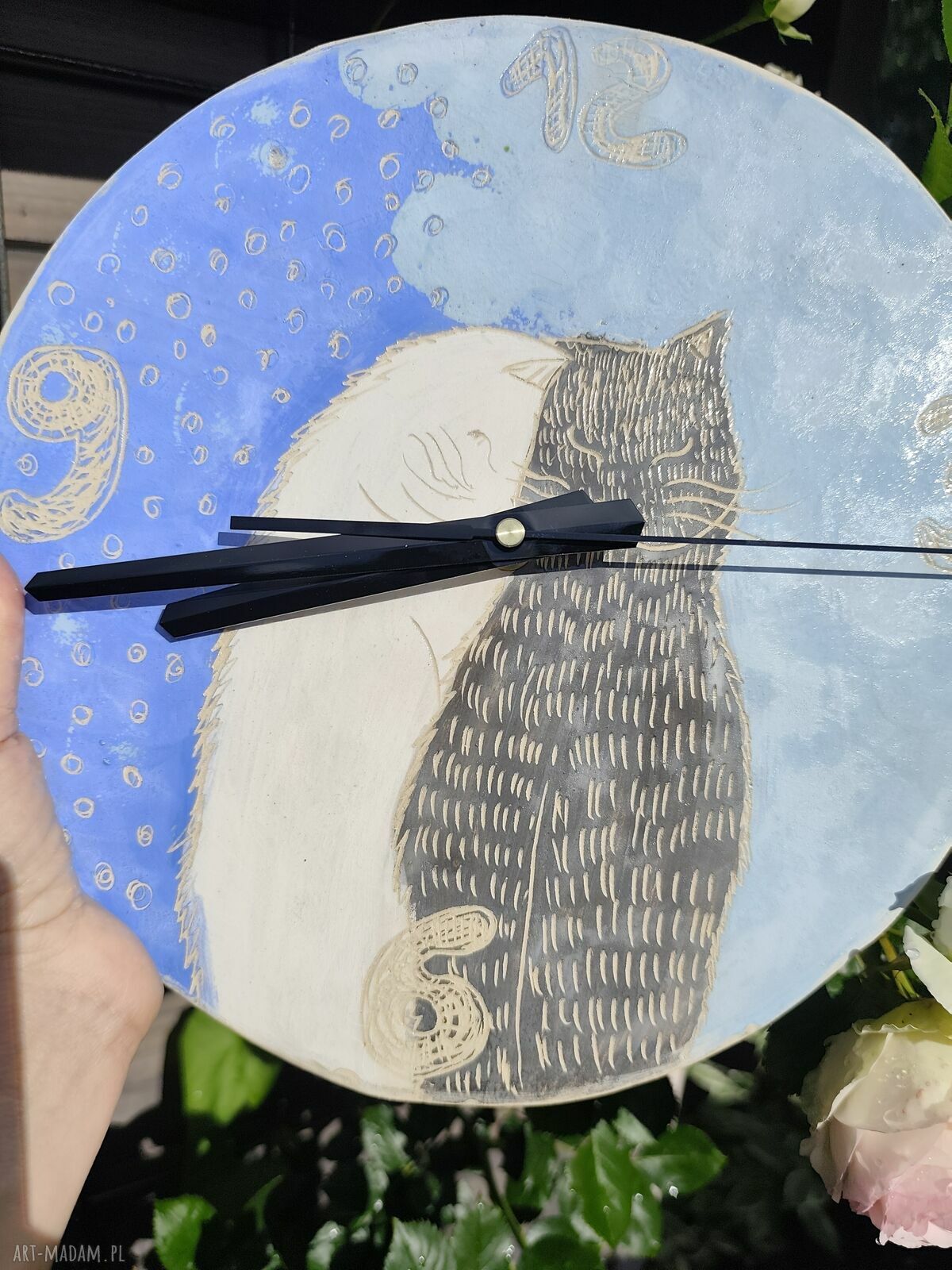 Zegar ceramiczny z kotami - ręcznie robiony Wolna Chwila