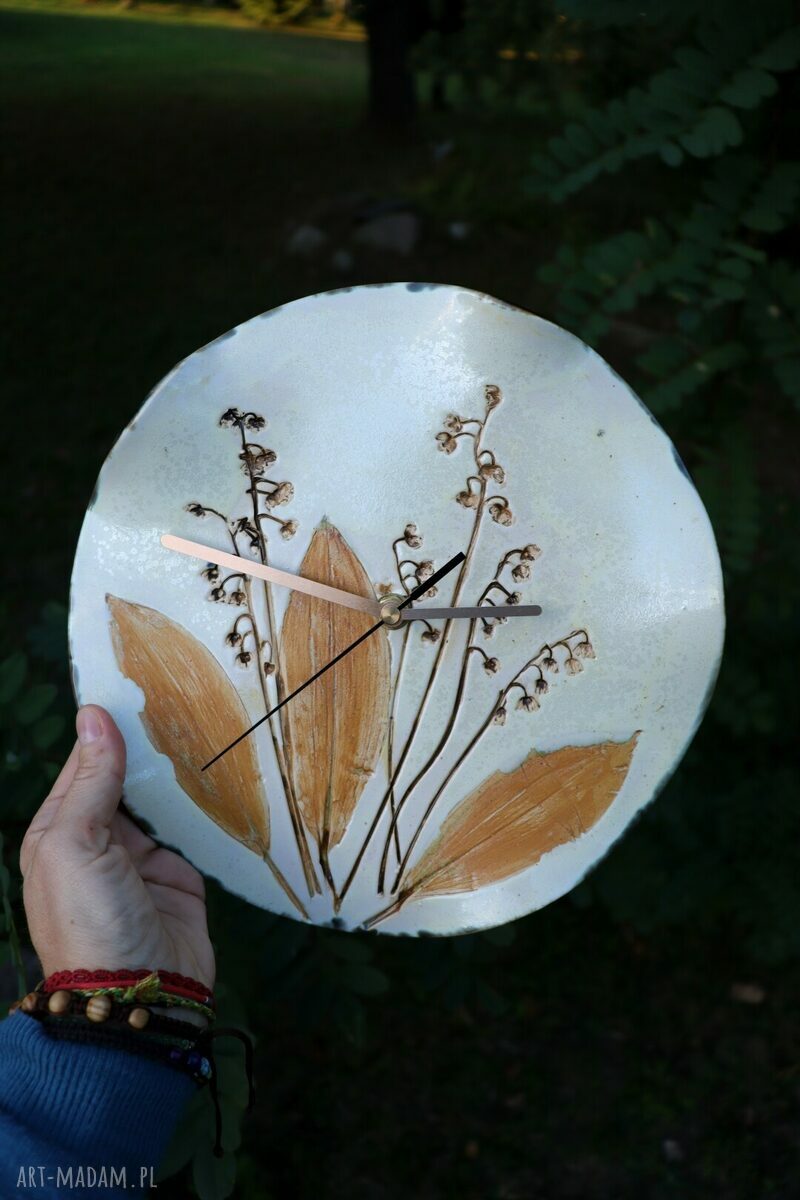 Zegar ceramiczny Konwalie na ścianę - 25 cm i cichy mechanizm