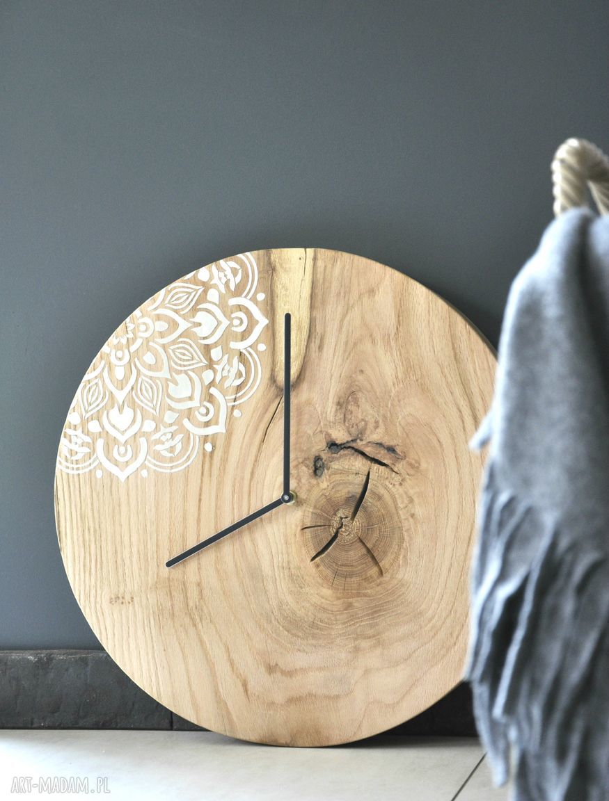 Zegar LOFT dębowy duży z wypukłym motywem BOHO 43 cm