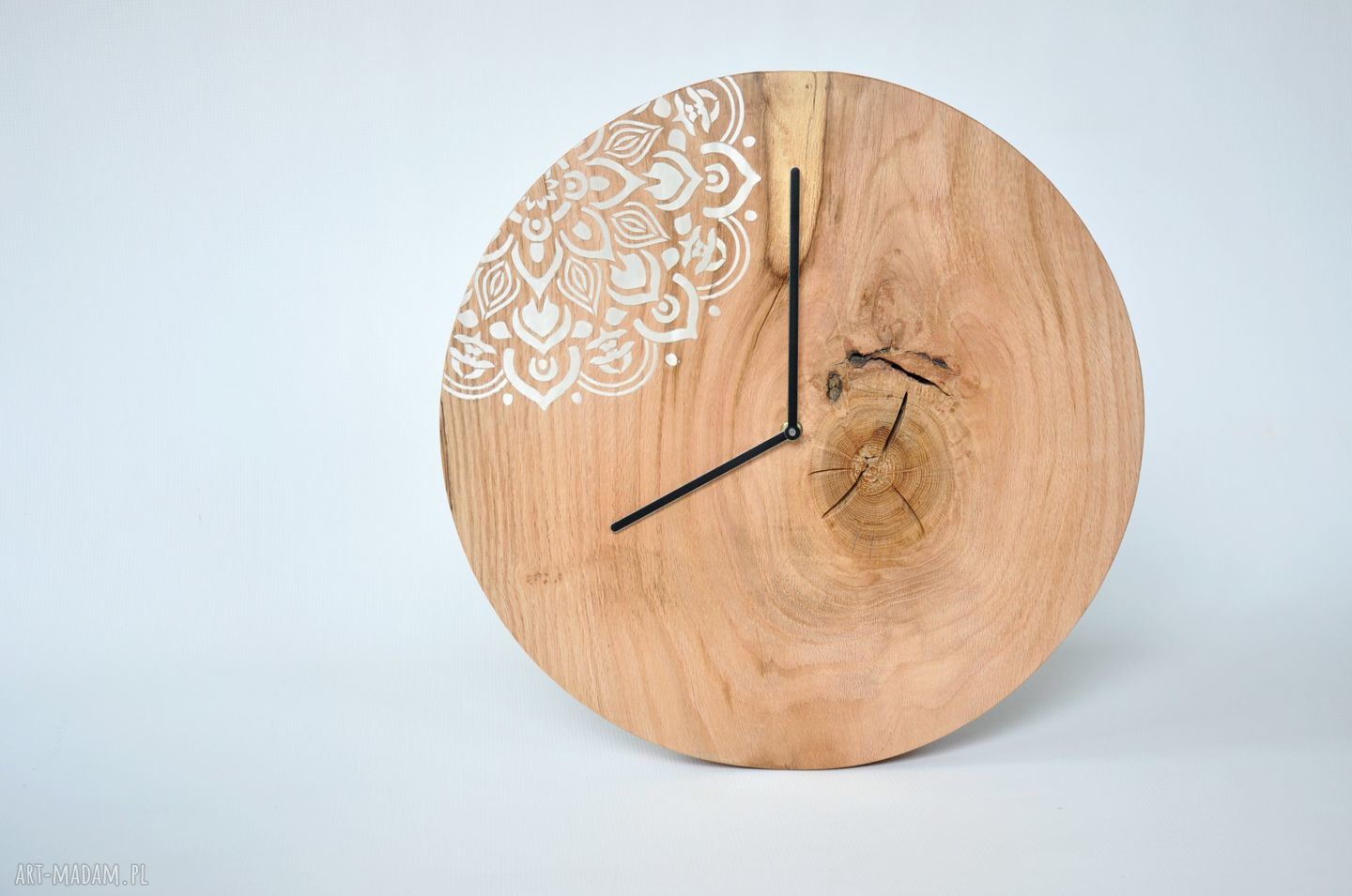 Zegar LOFT dębowy duży z wypukłym motywem BOHO 43 cm