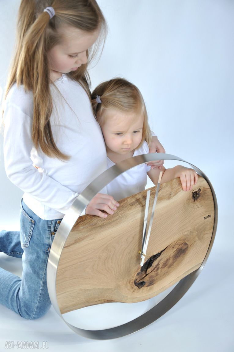 Zegar LOFT dębowy duży 55 cm w stalowej obręczy