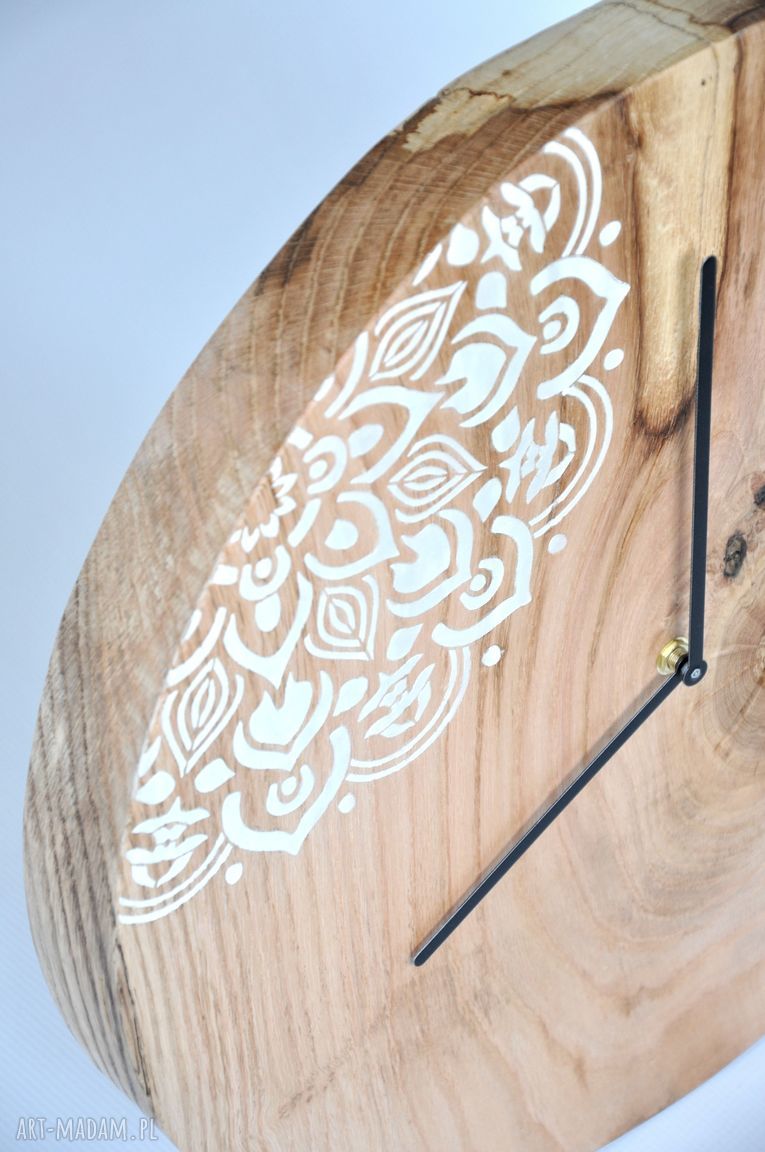 Zegar LOFT dębowy duży z wypukłym motywem BOHO 43 cm