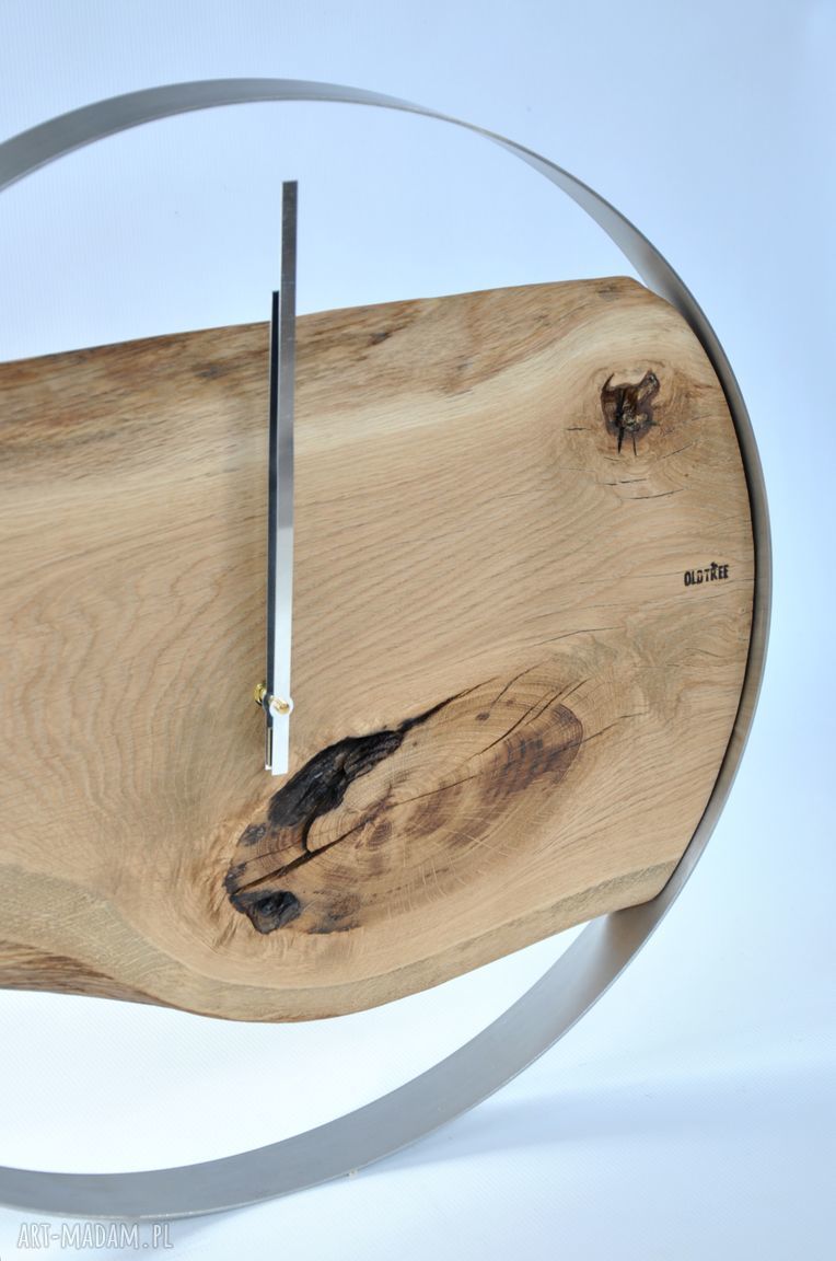 Zegar LOFT dębowy duży 55 cm w stalowej obręczy