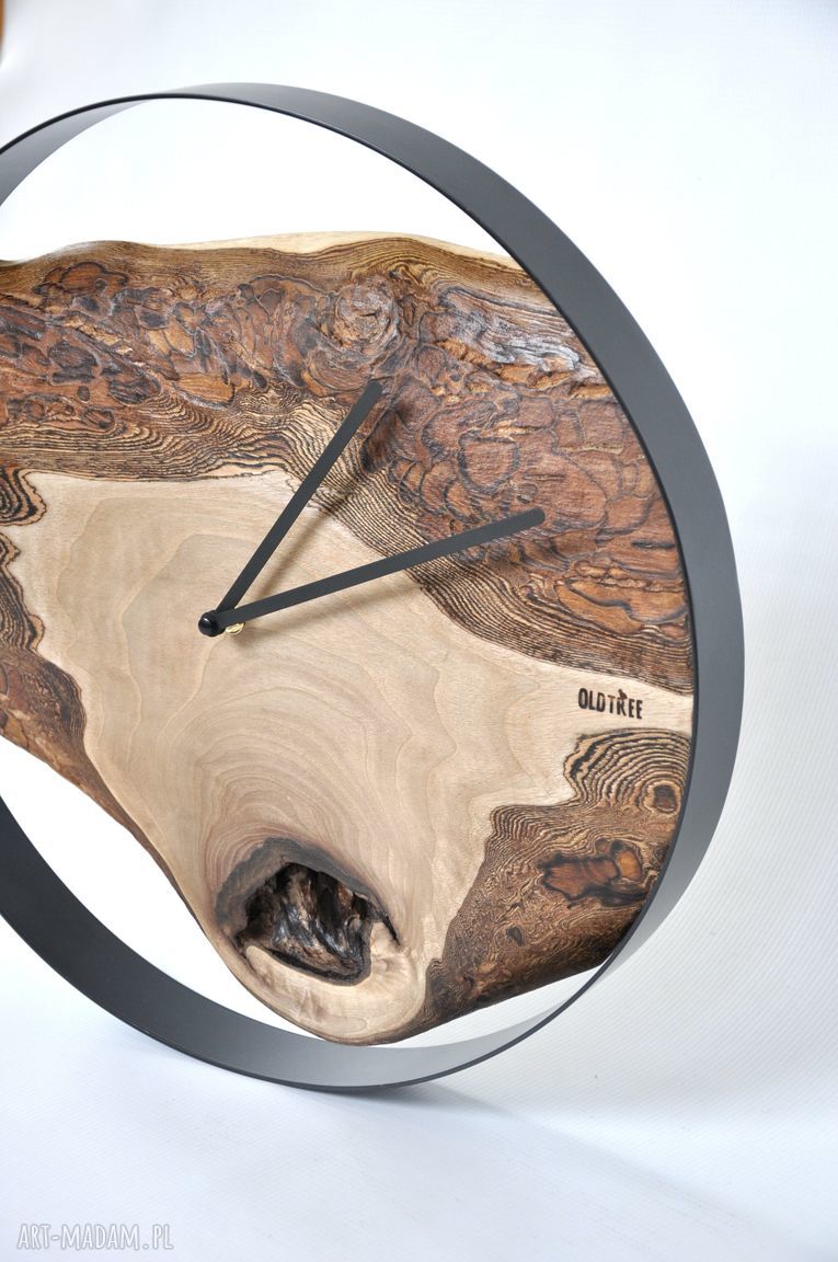 Zegar LOFT orzechowy 40 cm - okrągły zegar ścienny handmade
