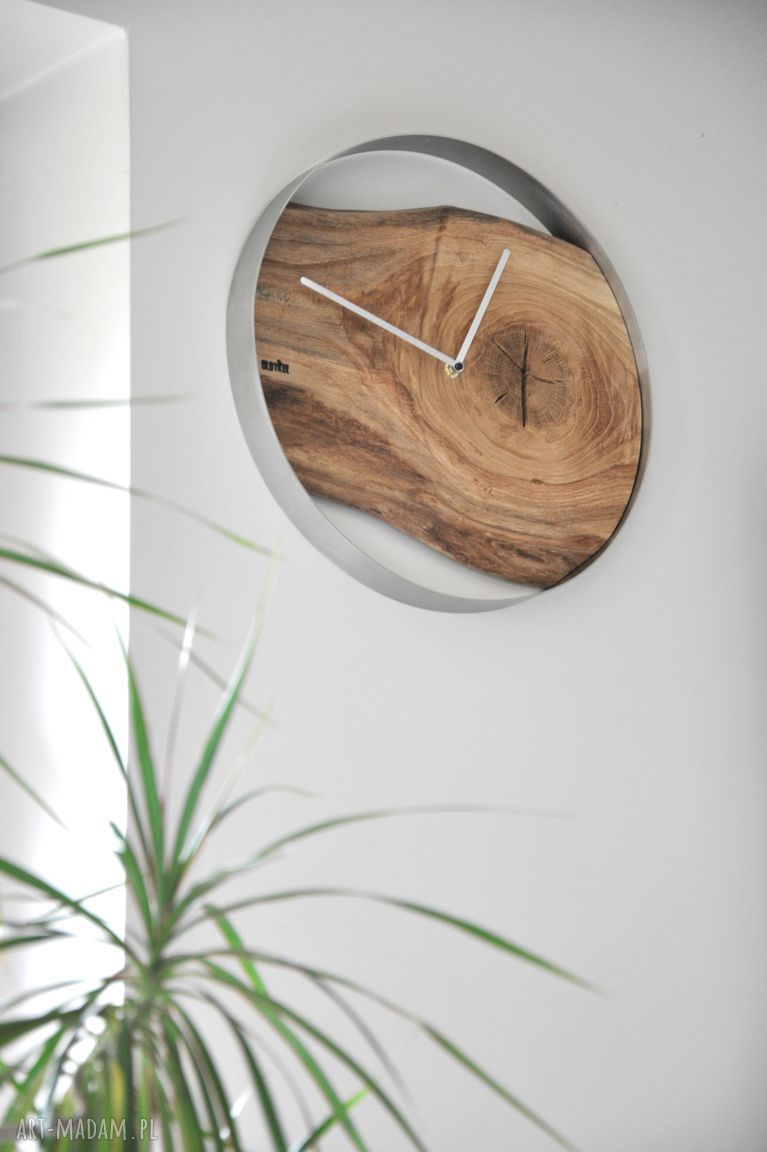 Zegar ścienny LOFT - dębowy w stalowej obręczy 40 cm