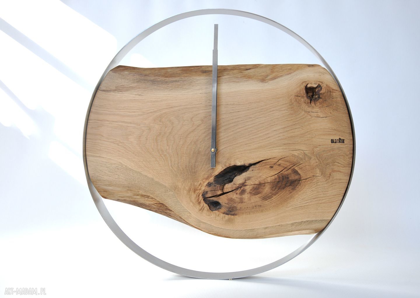 Zegar LOFT dębowy duży 55 cm w stalowej obręczy