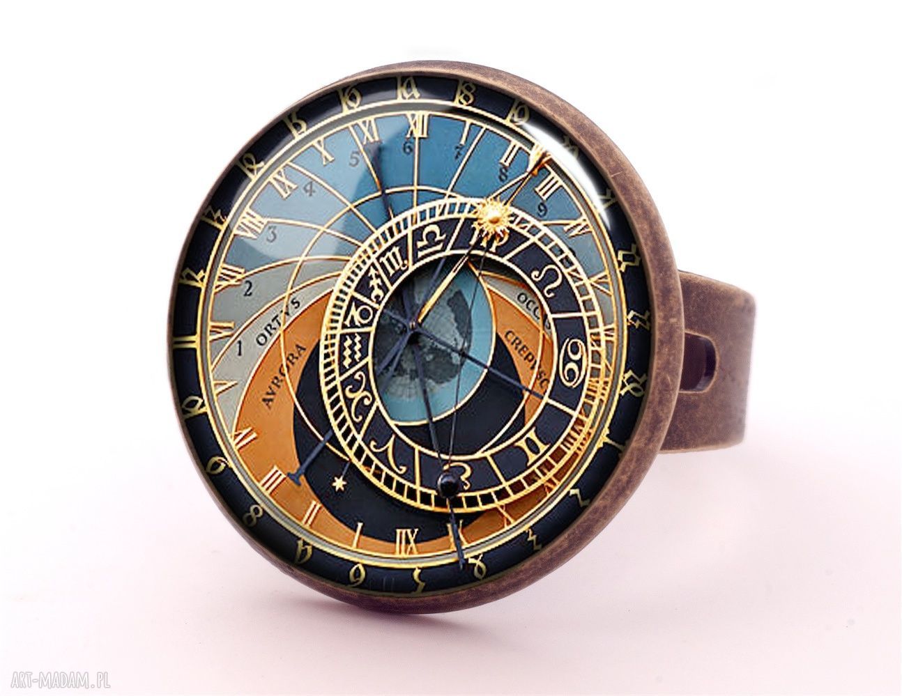Zegar Praski medalion z łańcuszkiem steampunk handmade