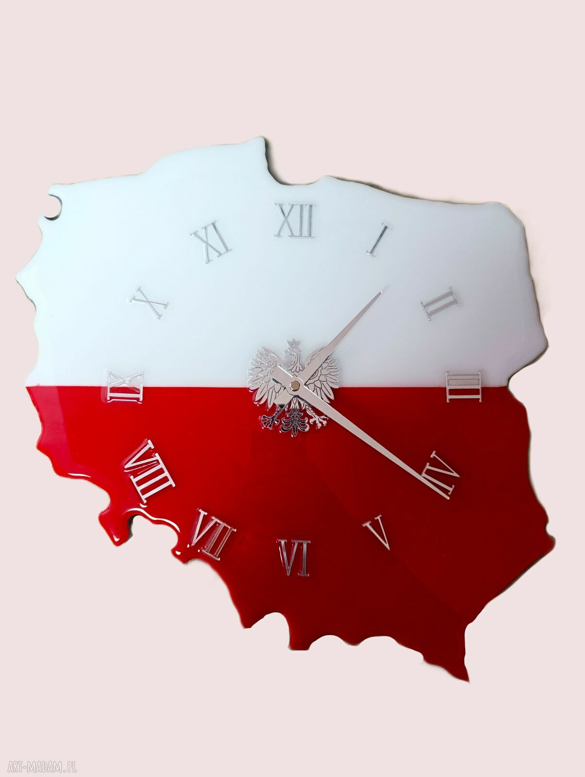 Zegar ścienny z żywicy epoksydowej - mapa Polski 35x35 cm