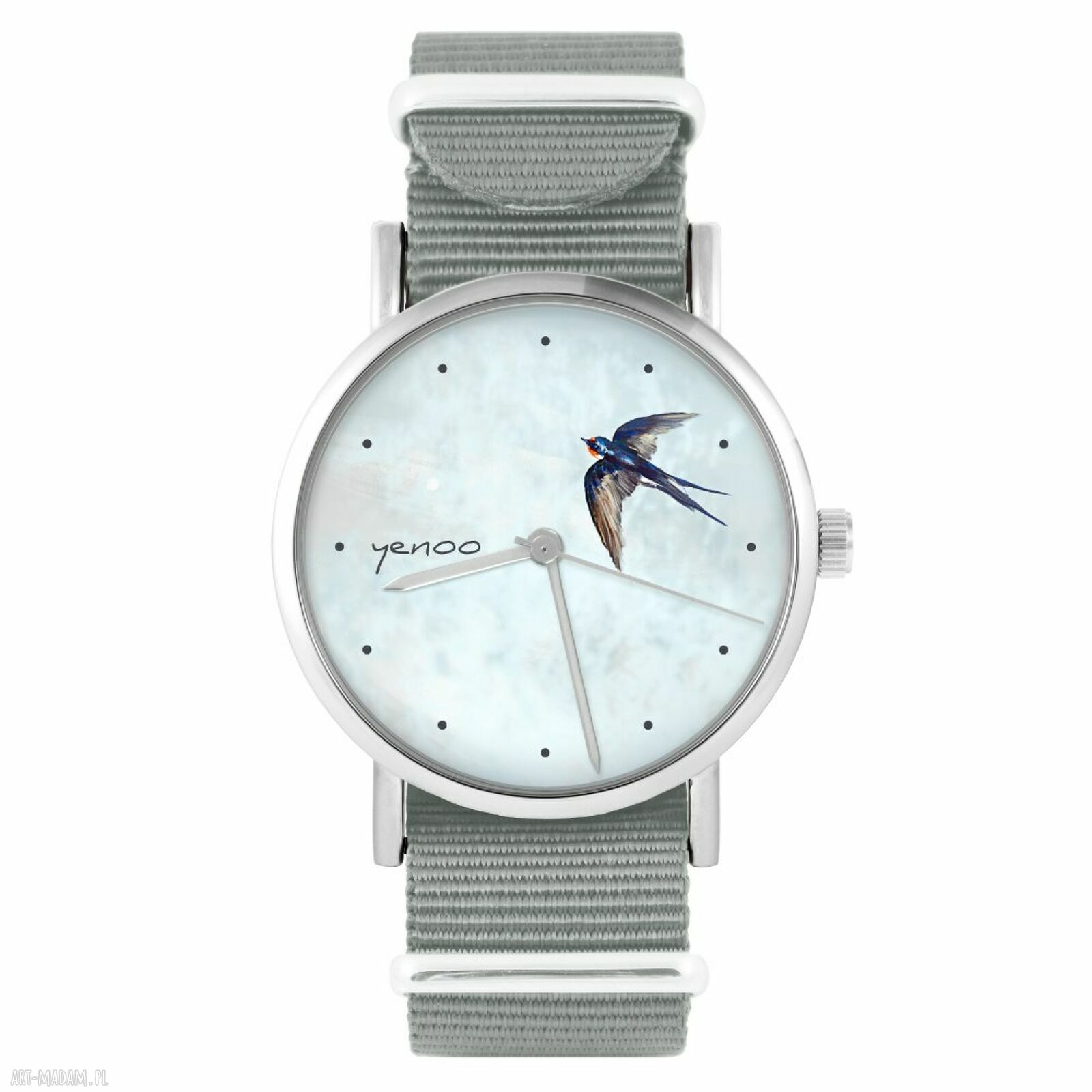 Zegarek bransoletka Jaskółka - szary NATO handmade z Miyota