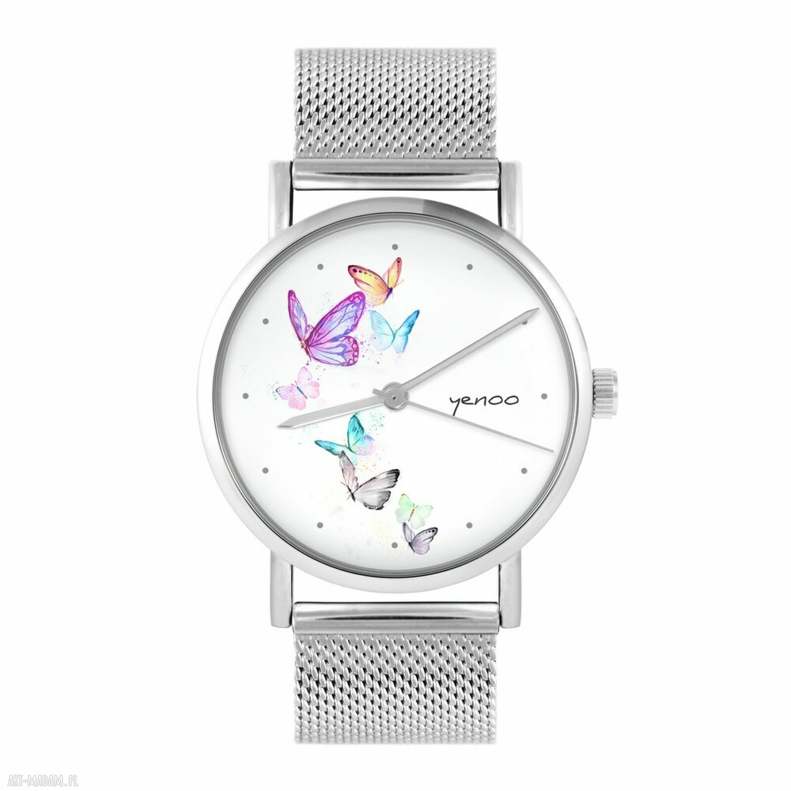 Zegarek - bransoletka Motyle - metalowy mesh unikatowy prezent