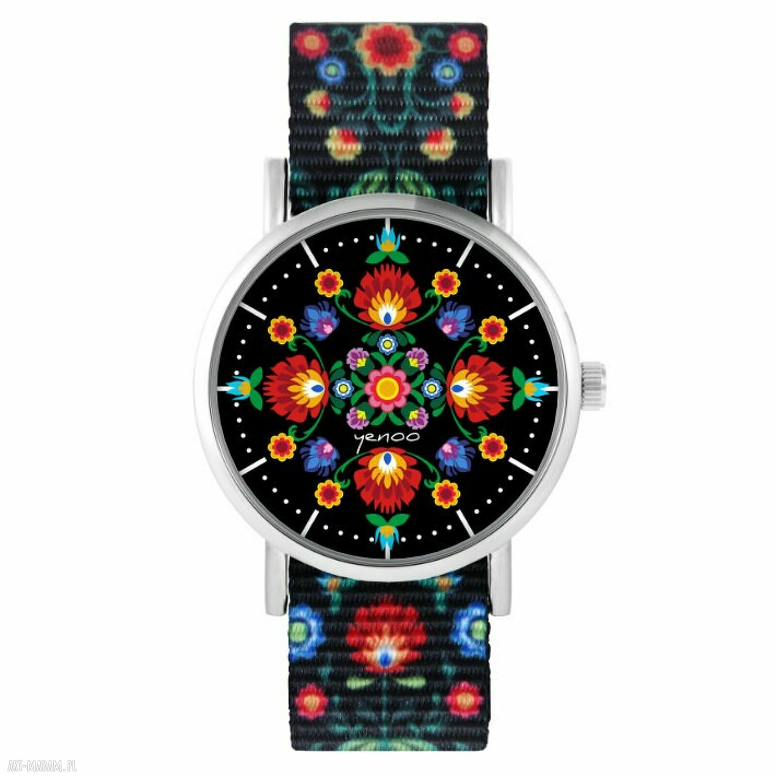 Zegarek folkowa mandala - czarny pasek NATO