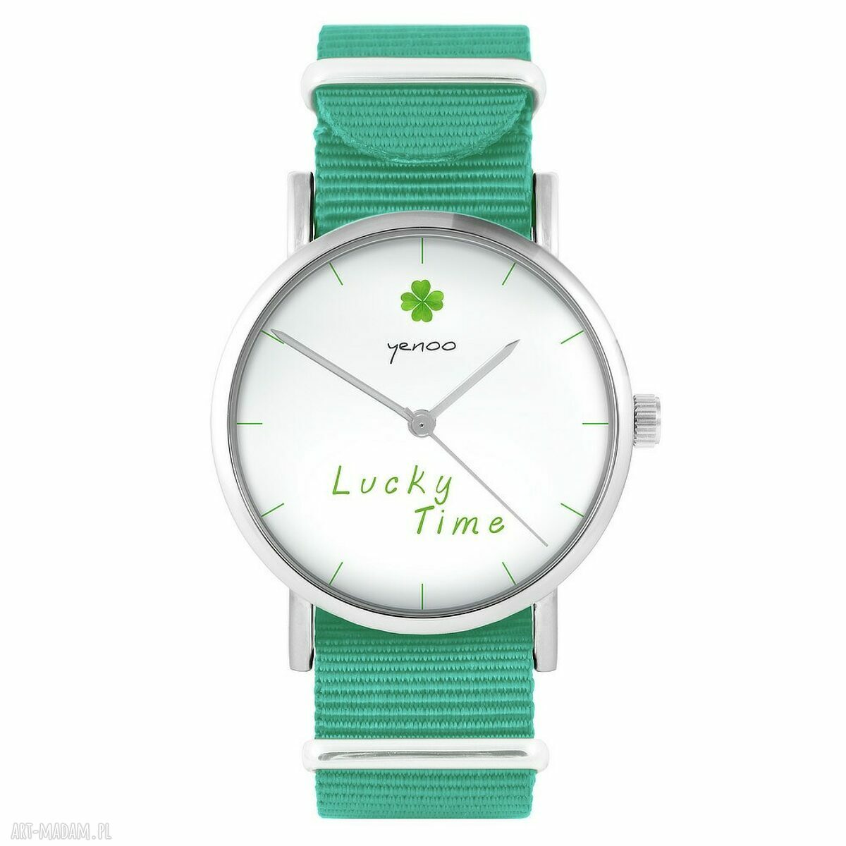 Zegarek Lucky Time w turkusie z nylonowym paskiem i koniczynką
