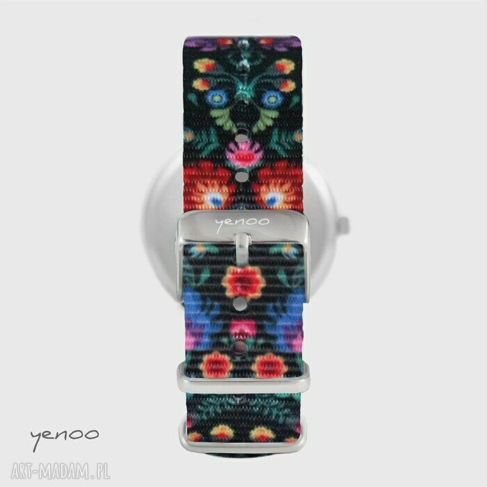 Zegarek "Serce dziergane" - czerwony folk - nato nylon