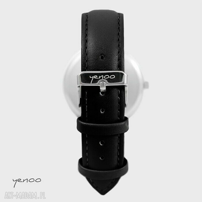 Zegarek yenoo - Simple Elegance - biały - czarny pasek, skórzany