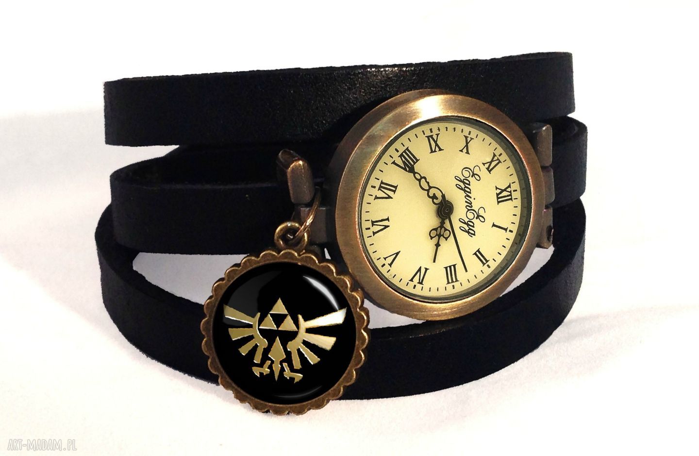 Zelda Hyrule - zegarek bransoletka na skórzanym pasku, ręcznie wykonany