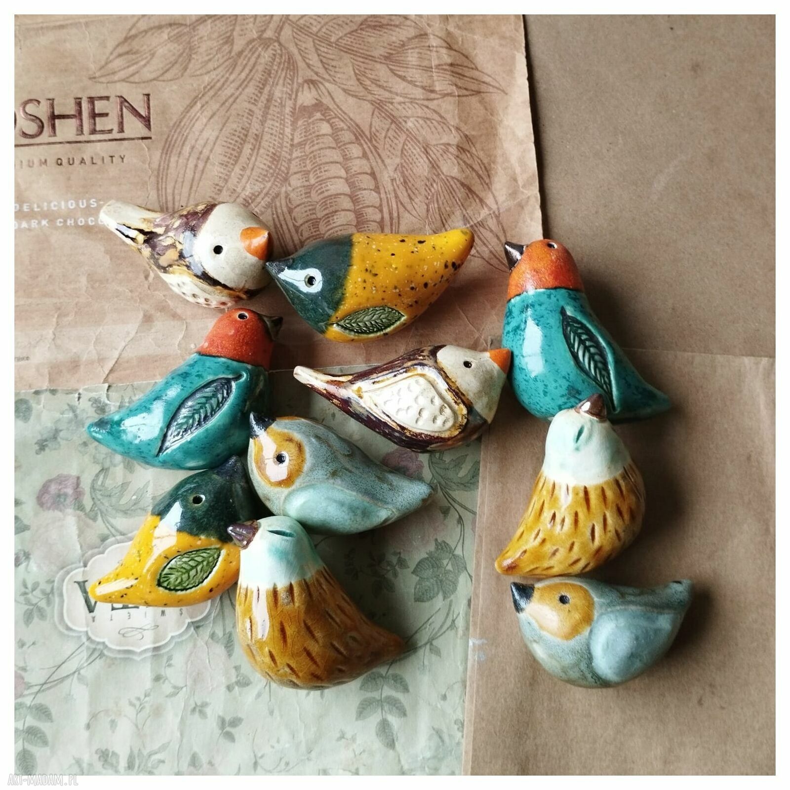 Zestaw 10 ptaszków z ceramiki handmade - Wylęgarnia Pomysłów