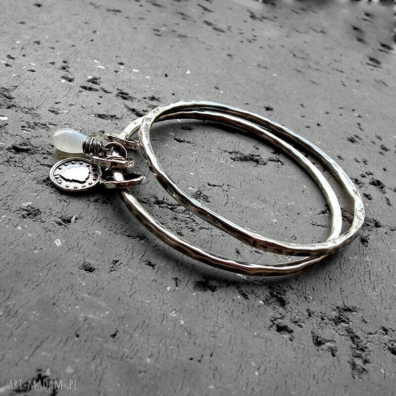 bransoletki: ZESTAW 2 BRANSOLET SREBRO, KAMIEŃ KSIĘŻYCOWY. HandMade