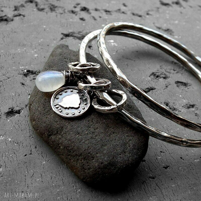 bransoletki: ZESTAW 2 BRANSOLET SREBRO, KAMIEŃ KSIĘŻYCOWY. HandMade