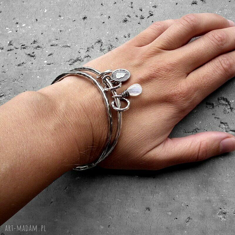bransoletki: ZESTAW 2 BRANSOLET SREBRO, KAMIEŃ KSIĘŻYCOWY. HandMade