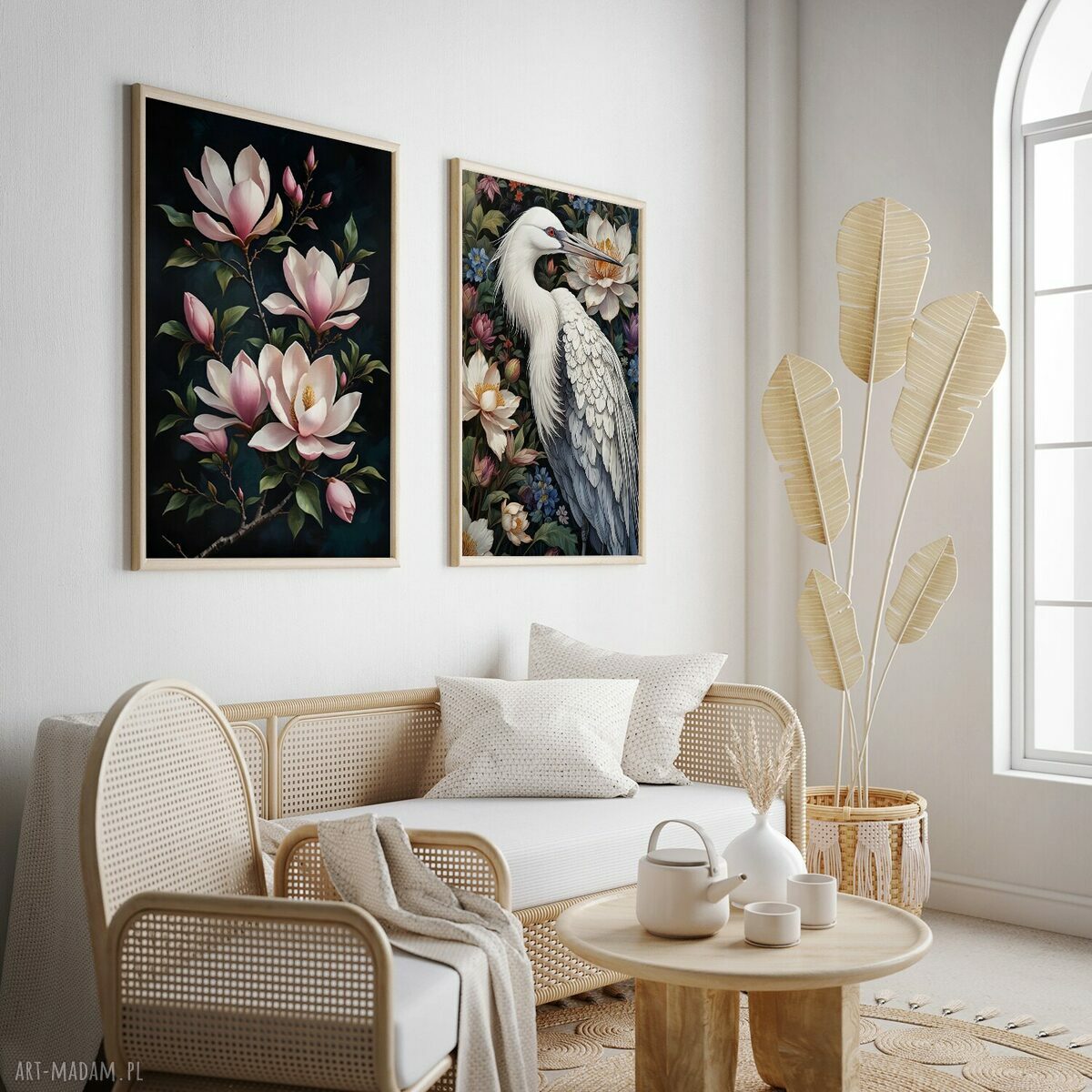 Zestaw 2 czarnych plakatów kwiatowych 50x70 cm