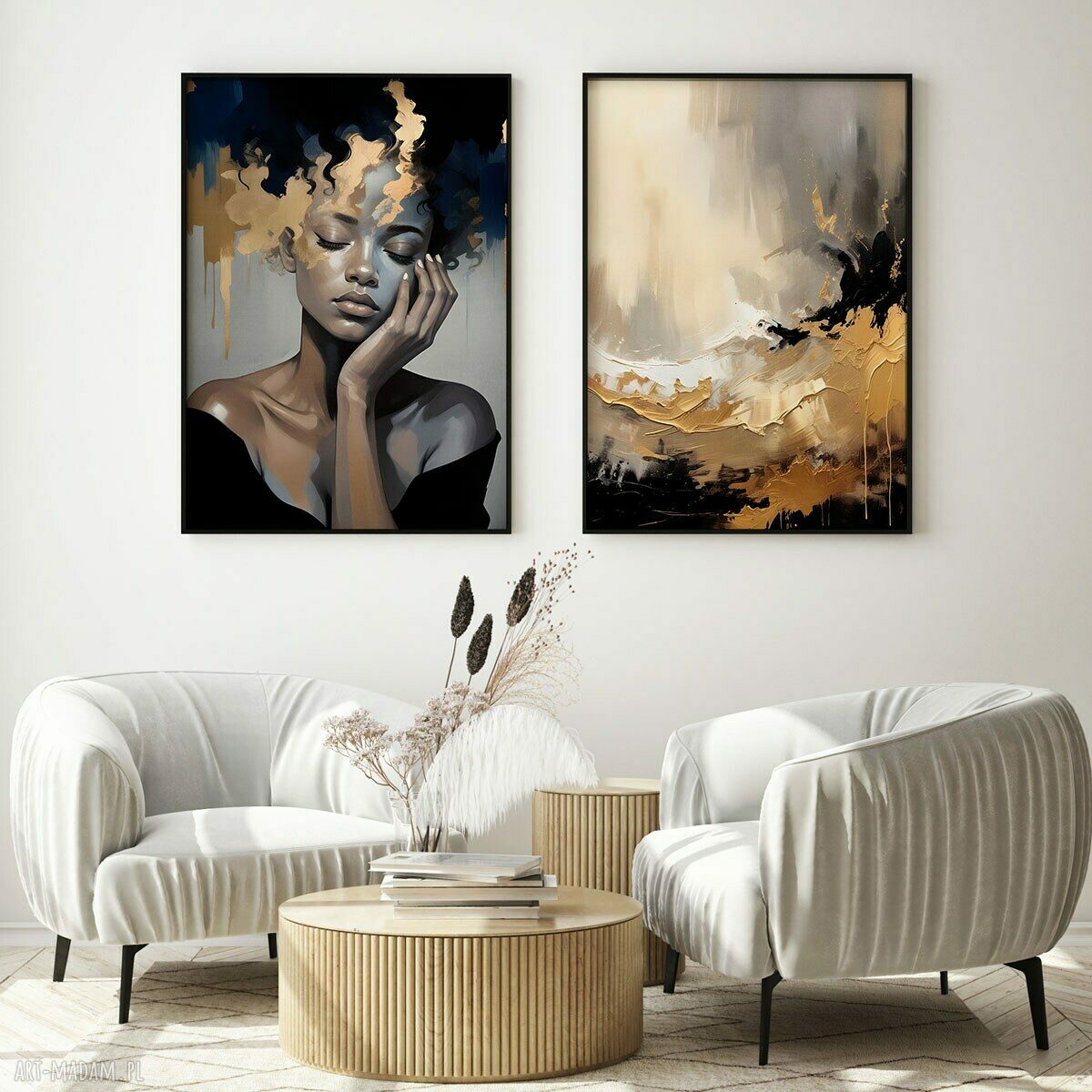 Zestaw 2 eleganckich plakatów 61x91 cm Hogstudio: złoto i czerń