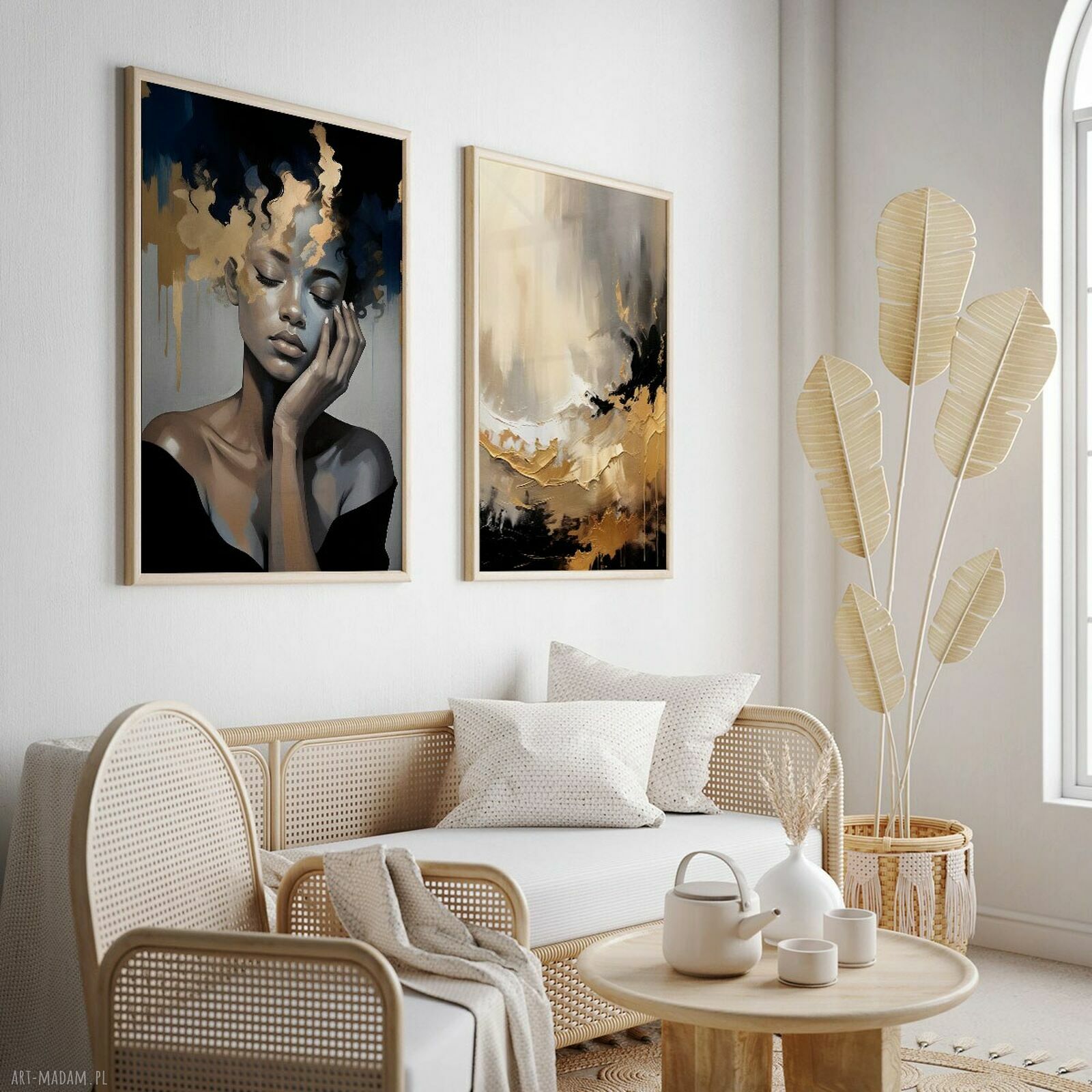Zestaw 2 eleganckich plakatów 40x50 cm - złoto-czarna kobieta