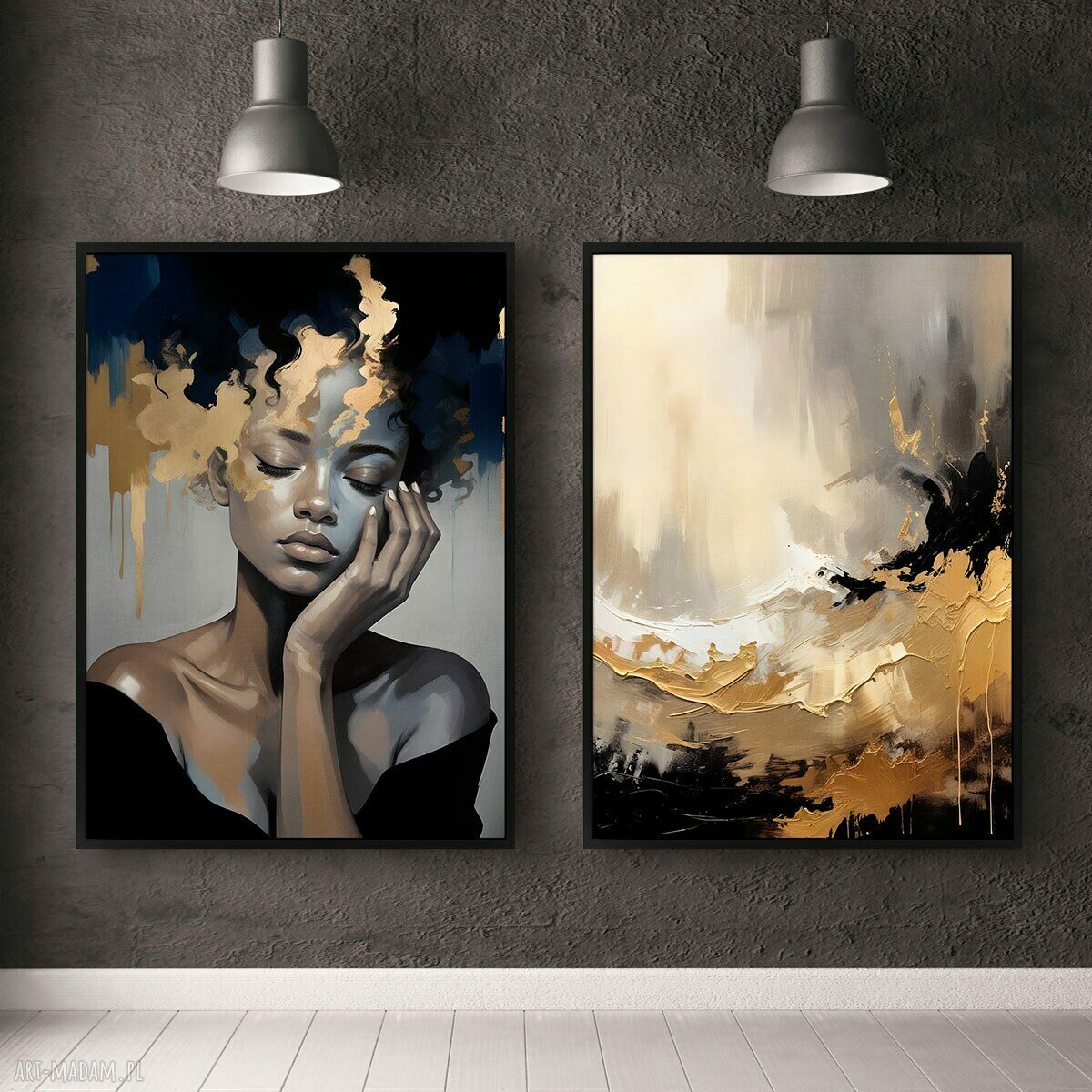 Zestaw 2 eleganckich plakatów 61x91 cm Hogstudio: złoto i czerń