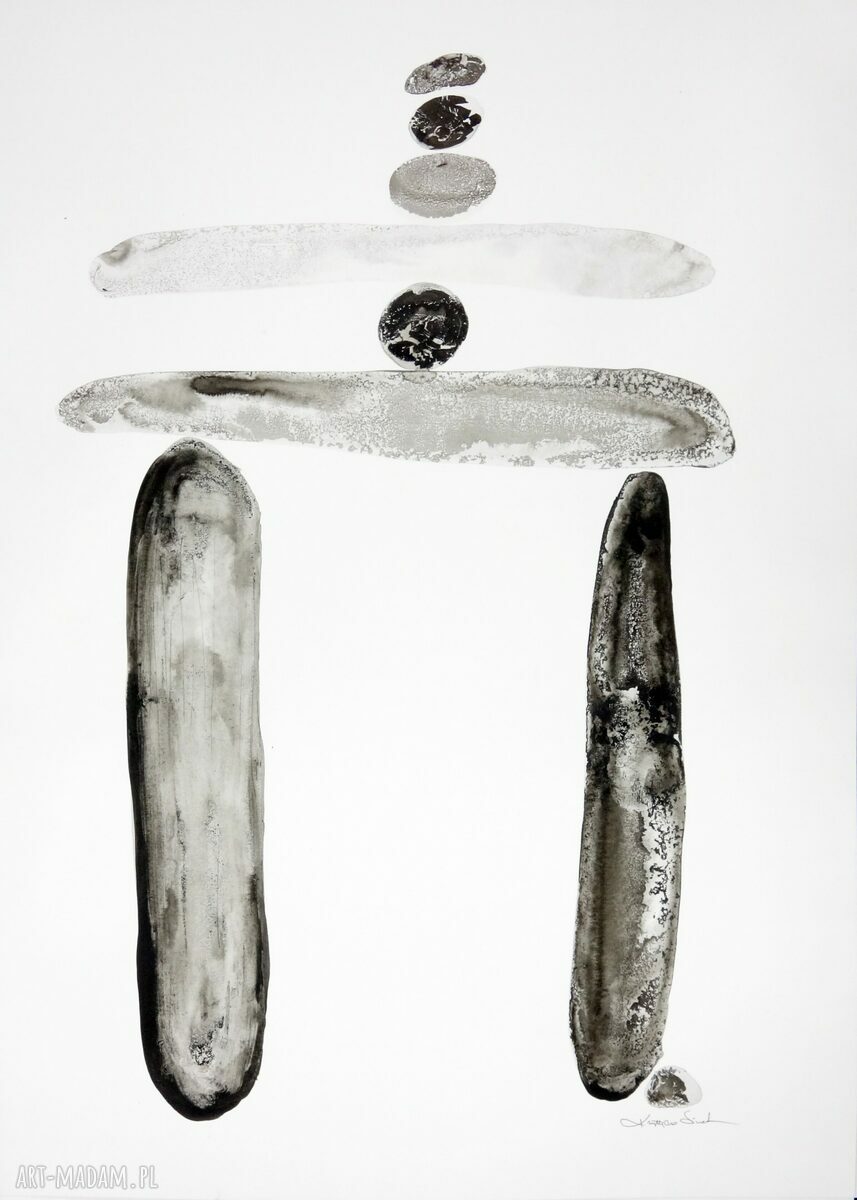 Zestaw 2 grafik 50x70 cm ręcznie malowane tuszem (Point of Balance)