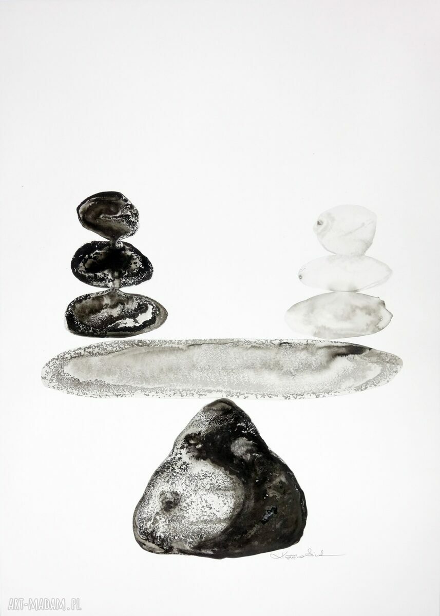 Zestaw 2 grafik 50x70 cm ręcznie malowane tuszem (Point of Balance)