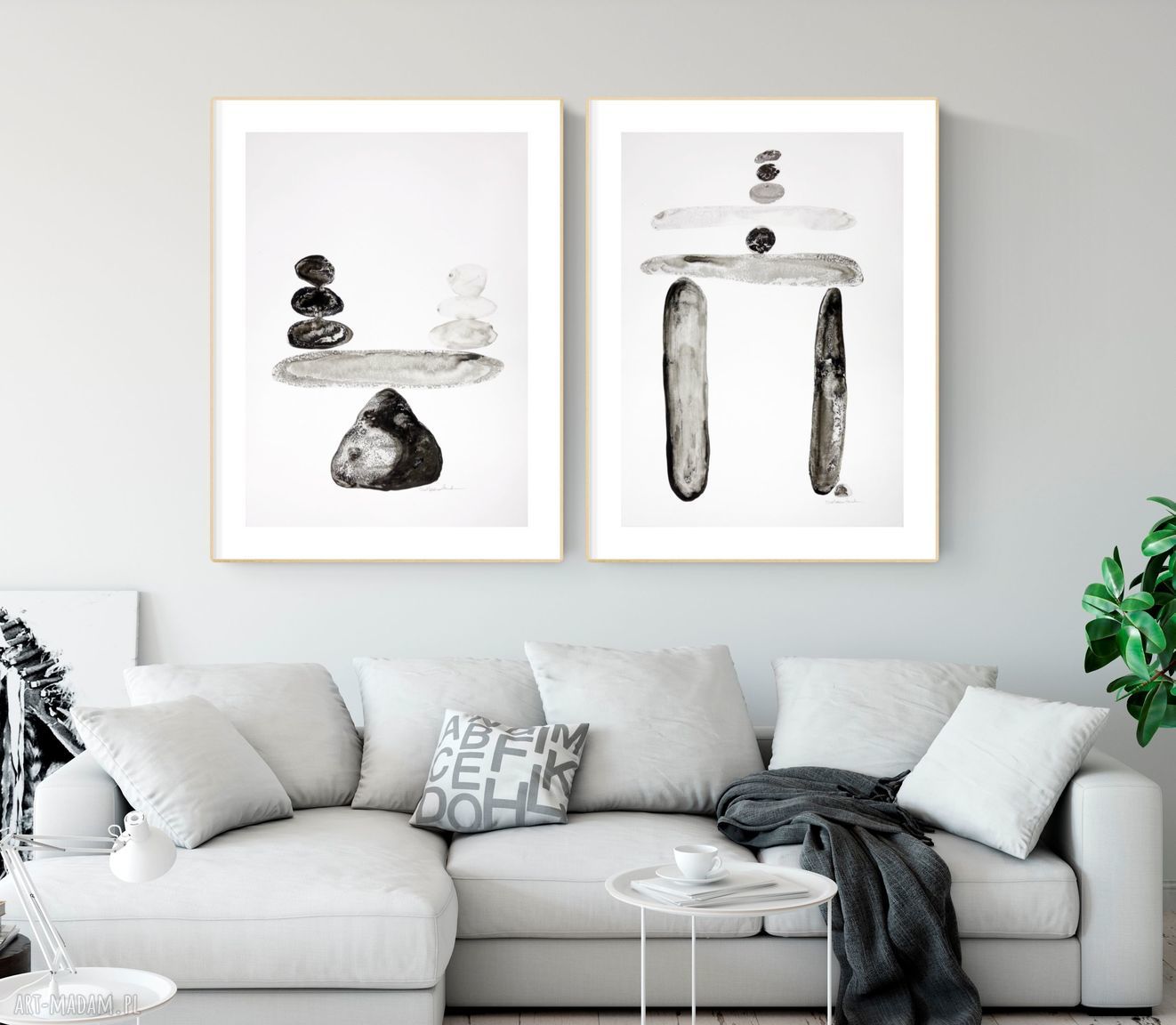 Zestaw 2 grafik 50x70 cm - ręcznie malowane tuszem (Point of Balance)