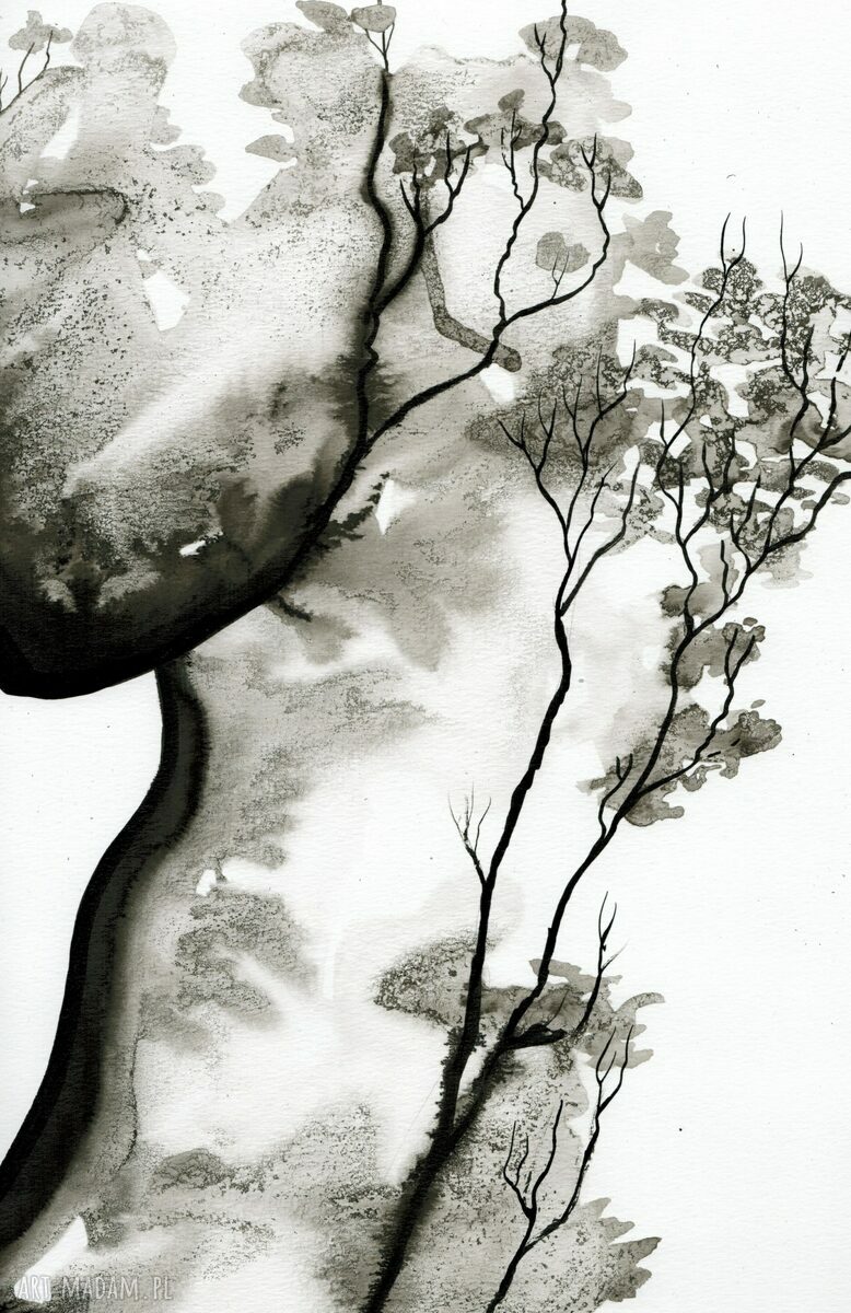 Zestaw 2 grafik 50x70 cm ręcznie malowanych tuszem Body Flowers