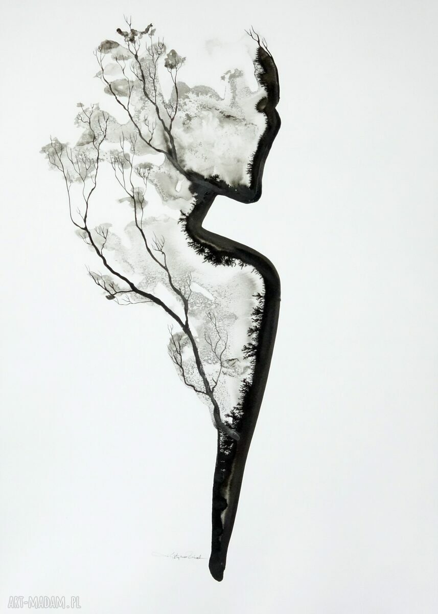 Zestaw 2 grafik 50x70 cm - Body Flowers, abstrakcja czarno-biała malowana tuszem