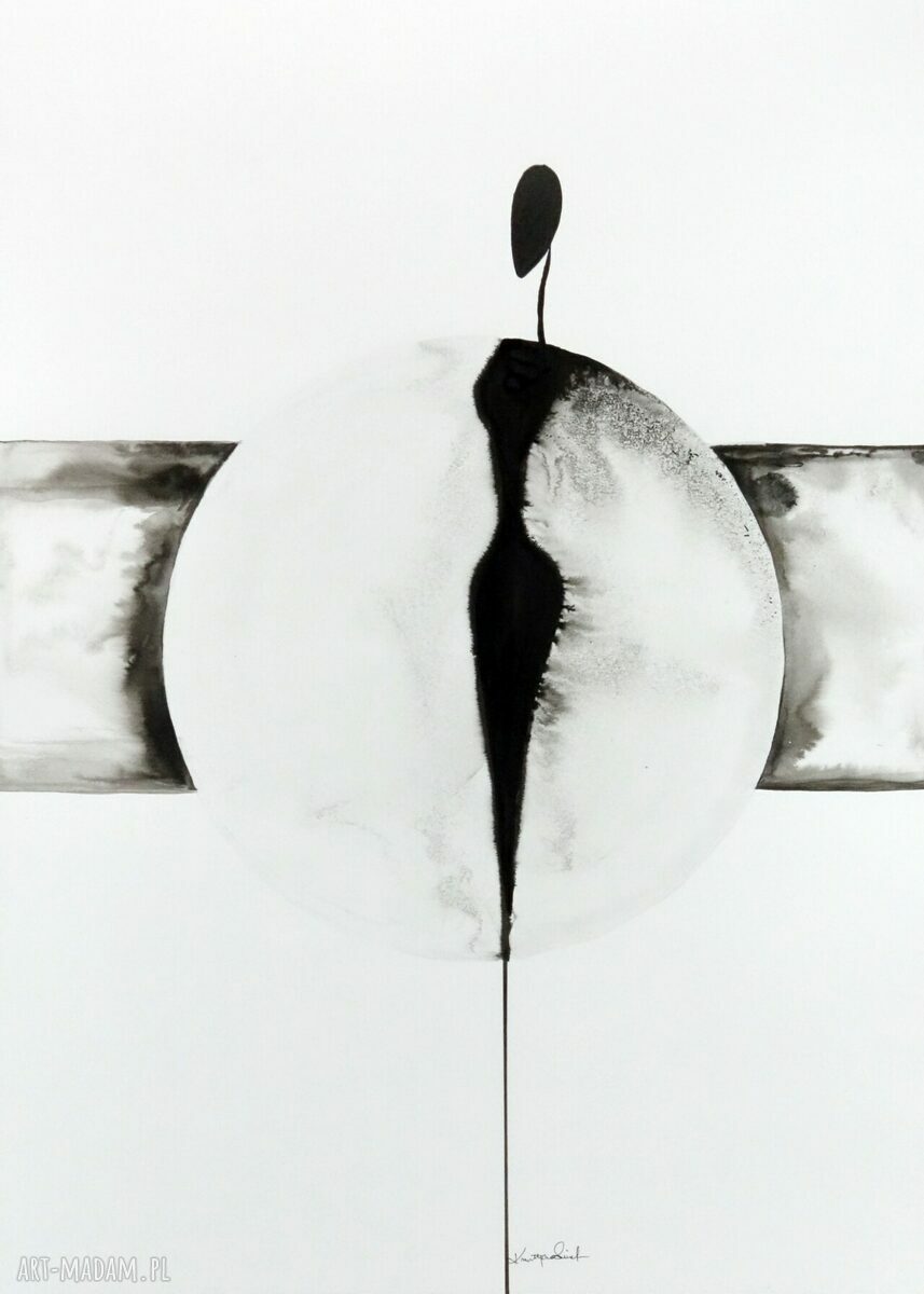 Zestaw 2 grafik 50x70 cm - czarno-biała abstrakcja tuszem na papierze akwarelowym (009)