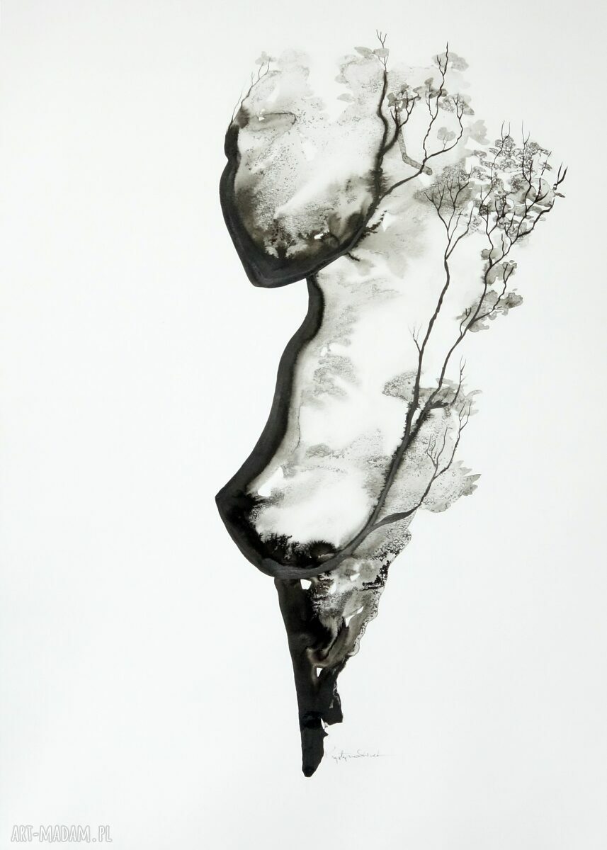 Zestaw 2 grafik 50x70 cm - Body Flowers, abstrakcja czarno-biała malowana tuszem