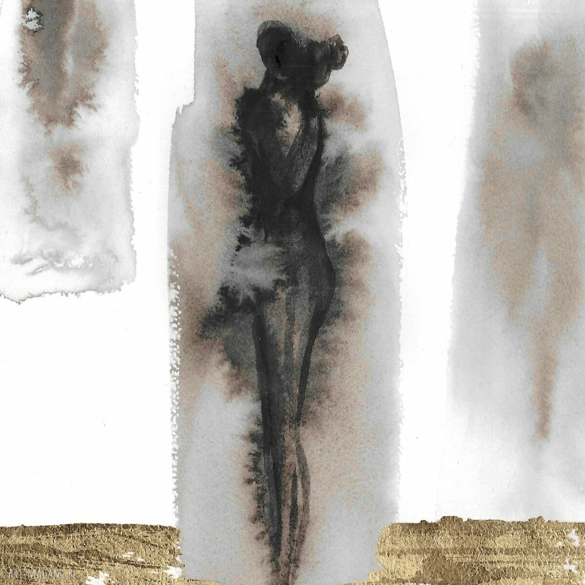 Zestaw 2 grafik z cyklu 'Obecność' (dyptyk) - złocone ręcznie, 2 x 21 x 30 cm