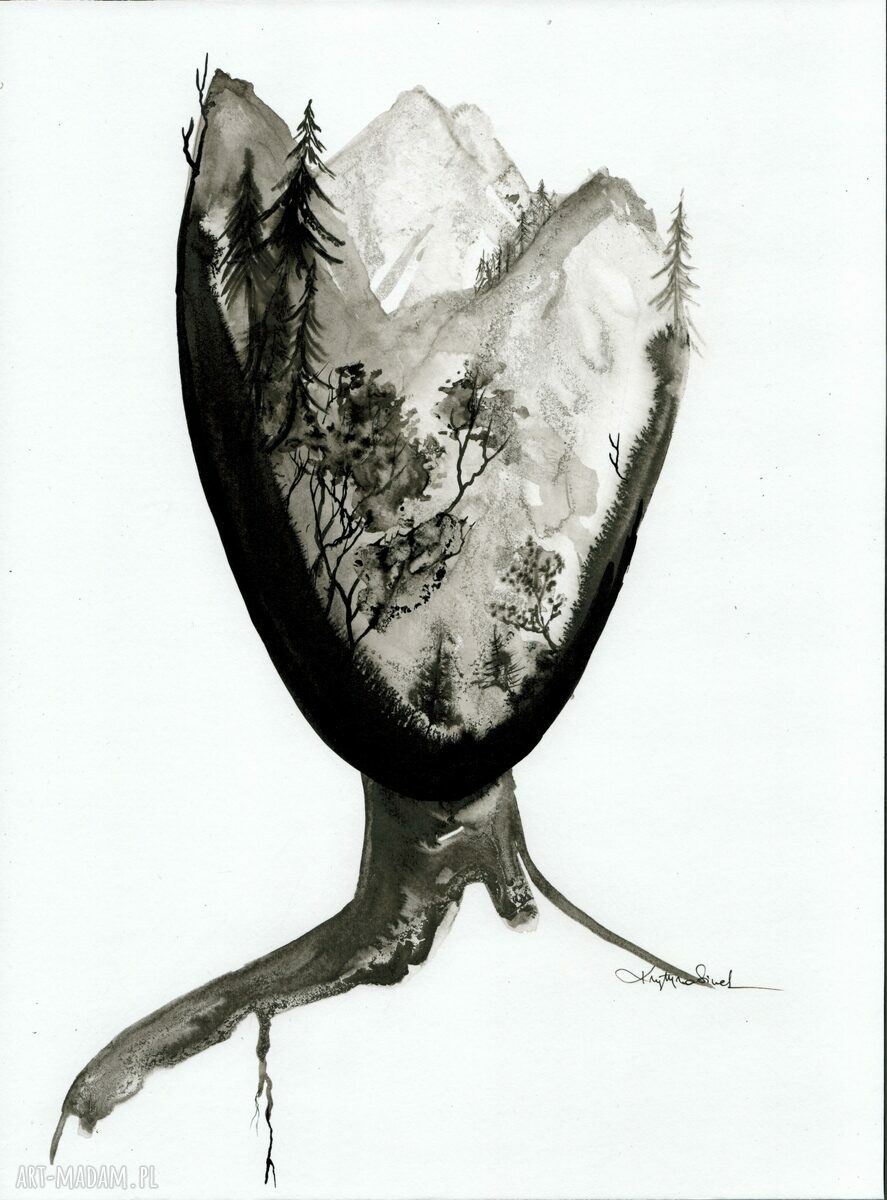Zestaw 2 grafik 30x40 cm - ręcznie malowana czarno-biała abstrakcja (Body Flowers)