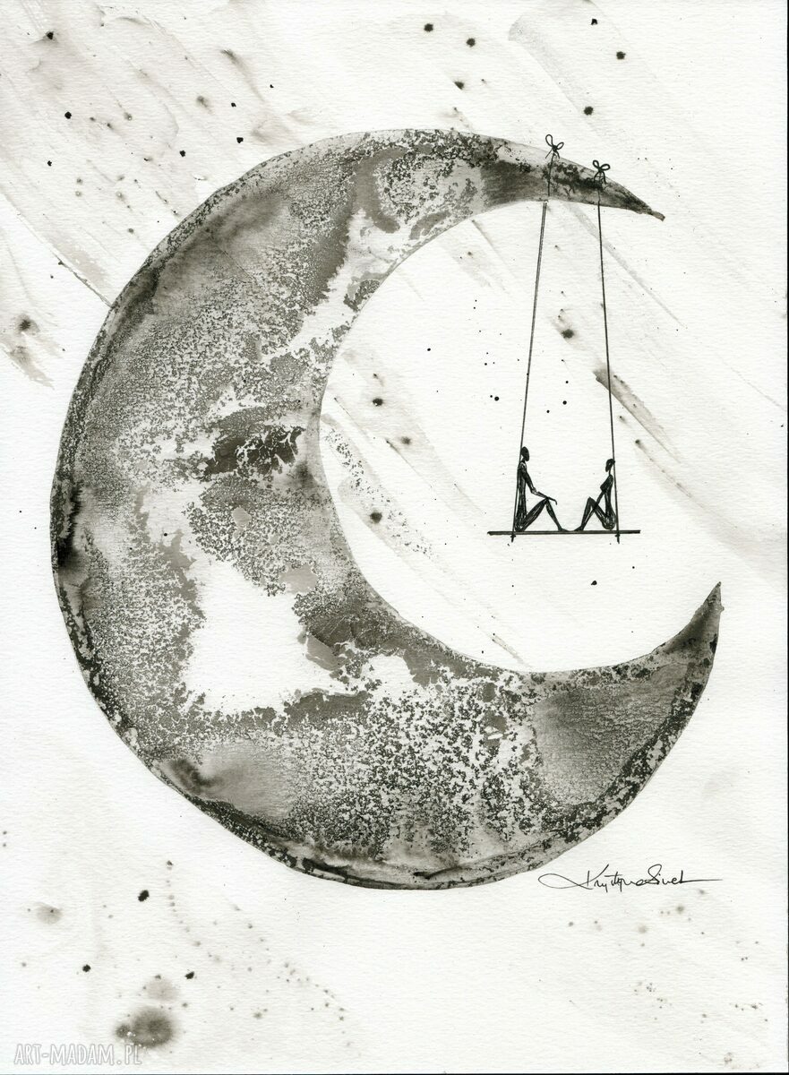 Zestaw 2 grafik 30 x 40 cm Dreams - czarno-biała abstrakcja malowana ręcznie