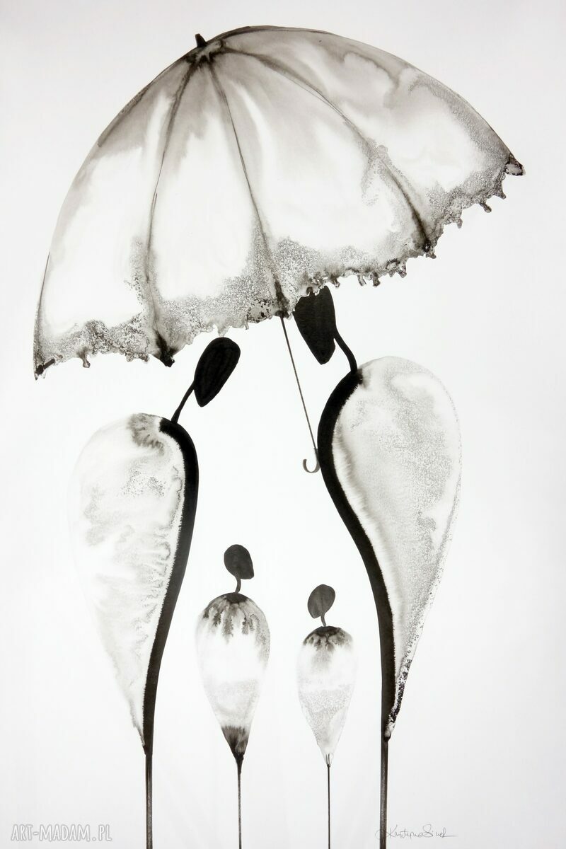 Zestaw 2 czarno-białych grafik X - ręcznie malowane tuszem, 61 x 91 cm