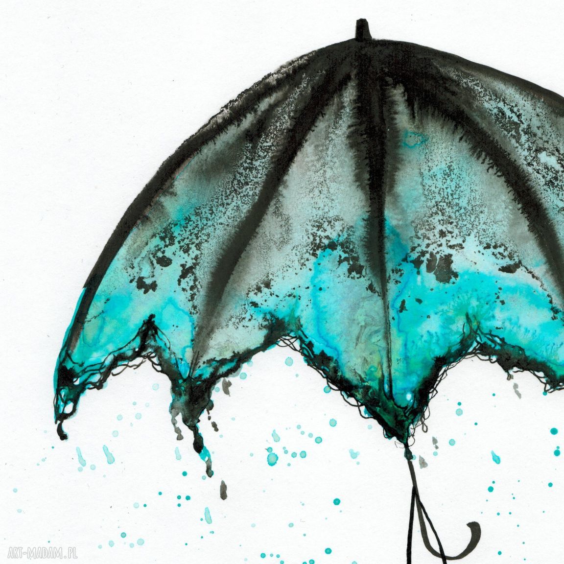 Zestaw 2 grafik 30 x 40 cm ręcznie malowanych - turkusowy parasol