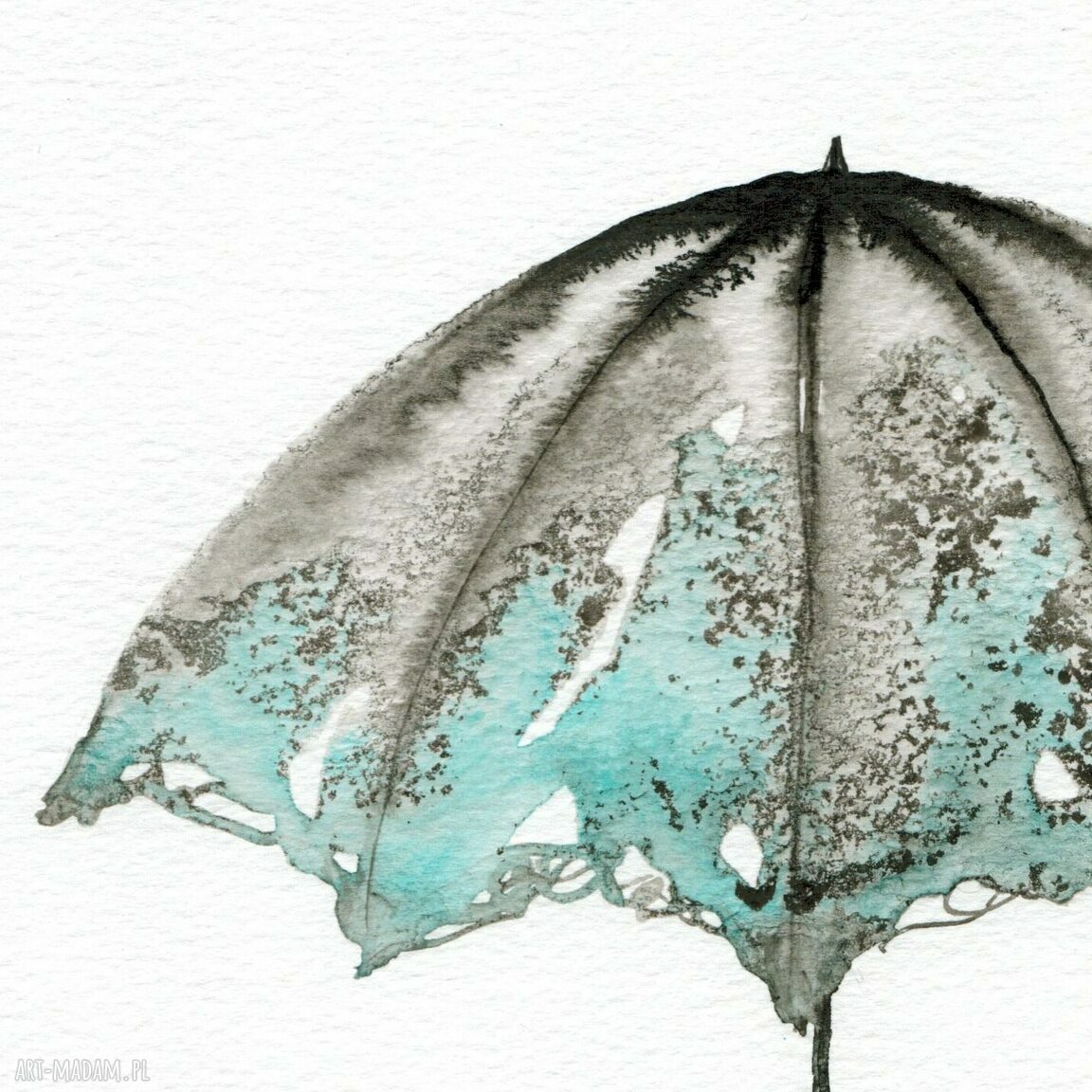 Zestaw 2 grafik A3 Rain - turkusowa abstrakcja, tusz na papierze akwarelowym