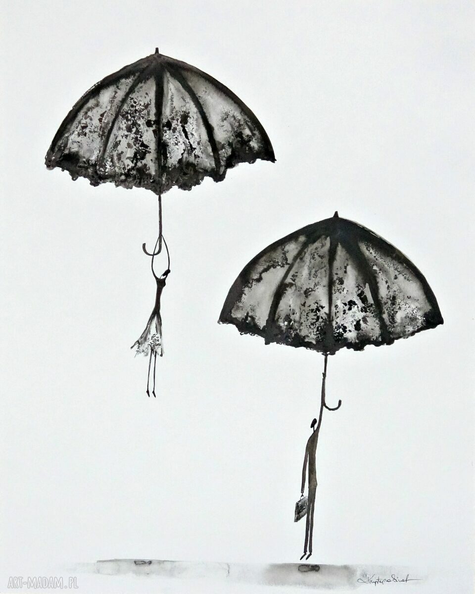 Zestaw 2 obrazów 40x50 cm Rain na szarym papierze (bez ramek)
