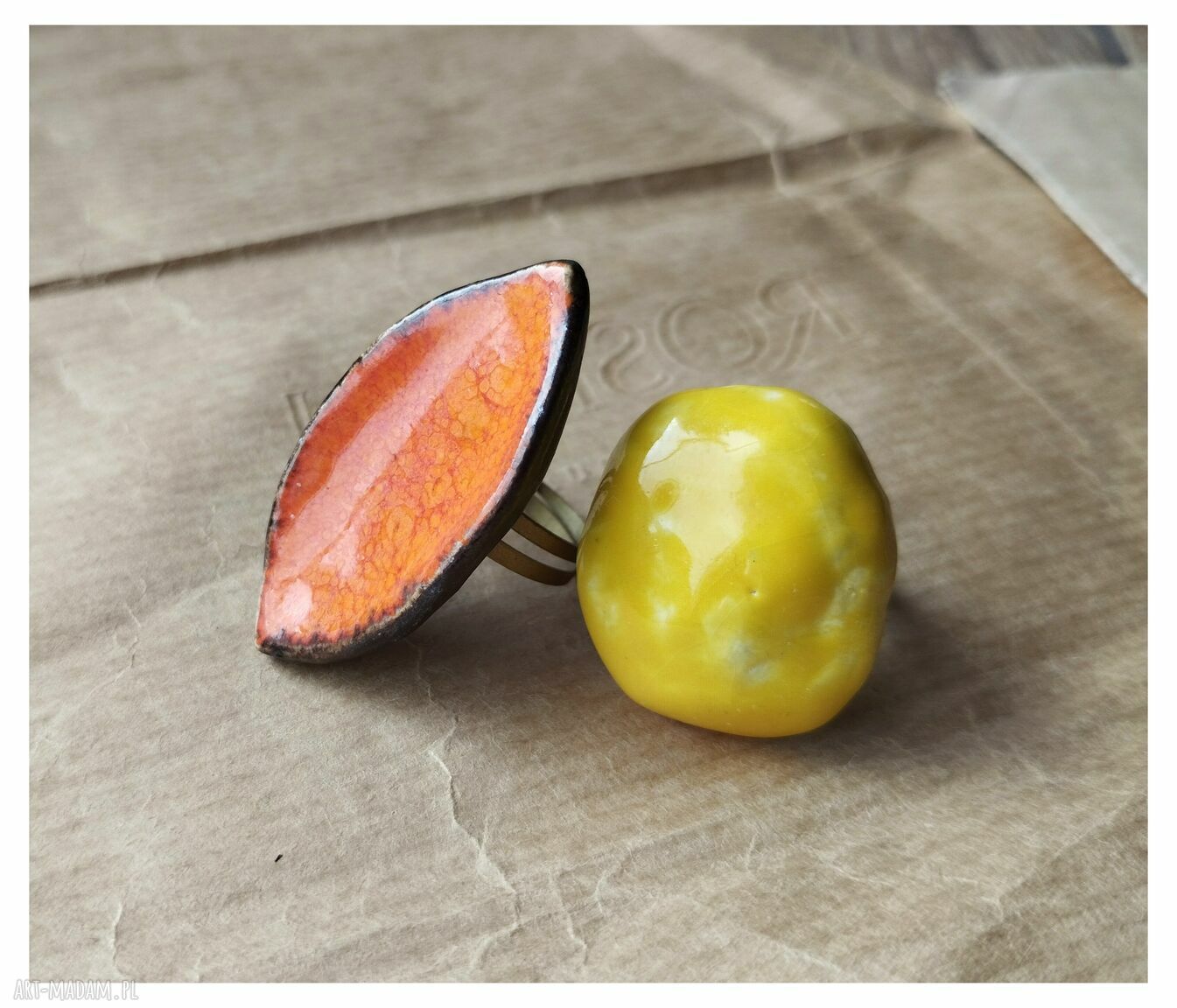 Zestaw 2 pierścionków ceramicznych: łódeczka i oczko - regulowane handmade