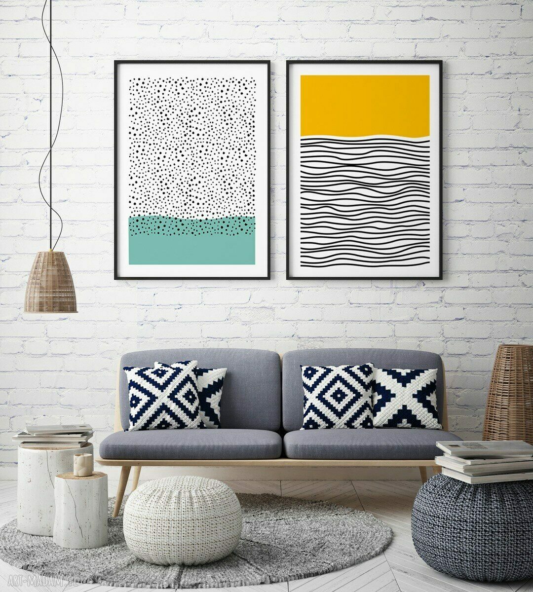 Zestaw 2 plakatów 30x40 cm w abstrakcyjnych odcieniach miętowych i turkusu