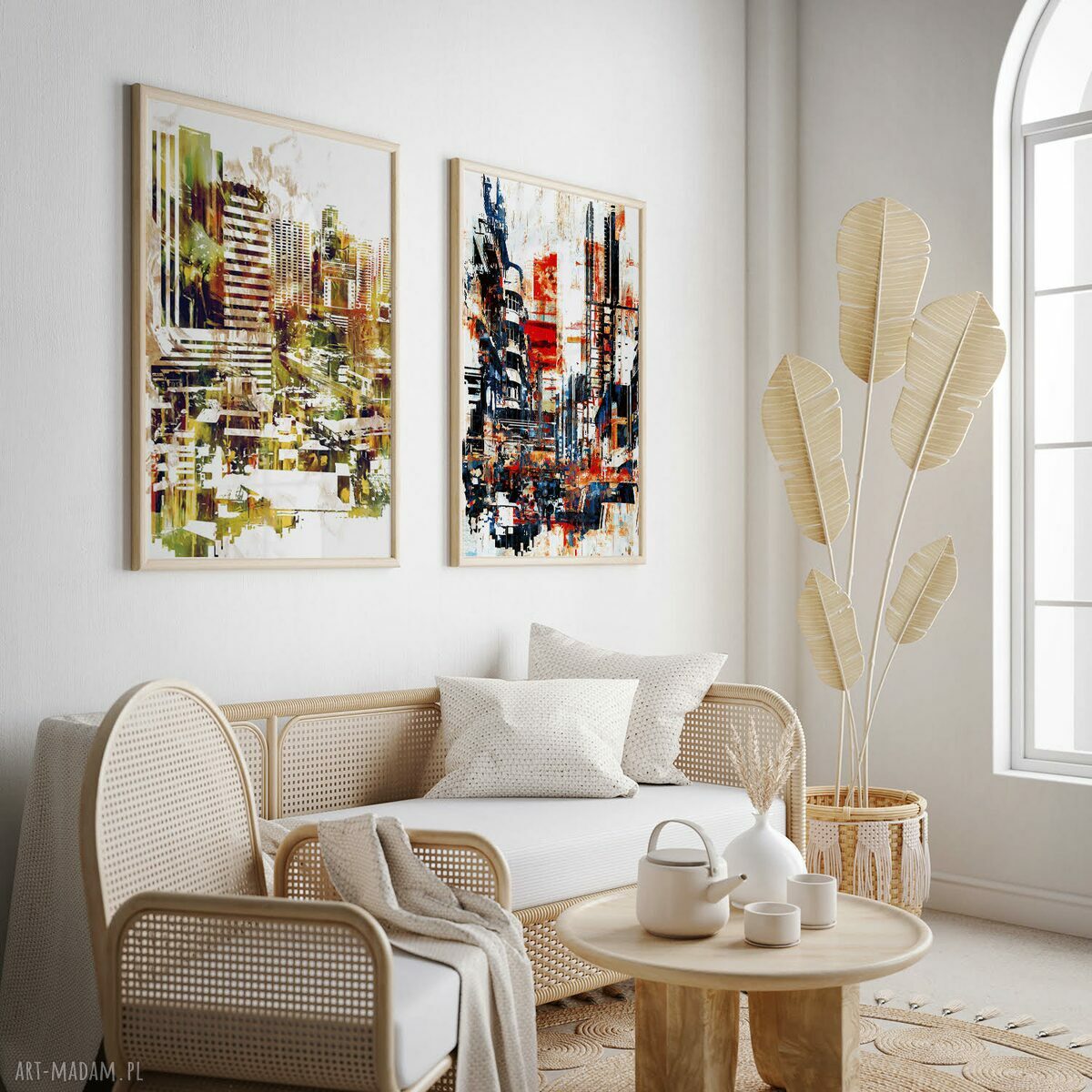Zestaw 2 plakatów abstrakcyjnych do salonu 61x91 cm - beżowo-brązowe