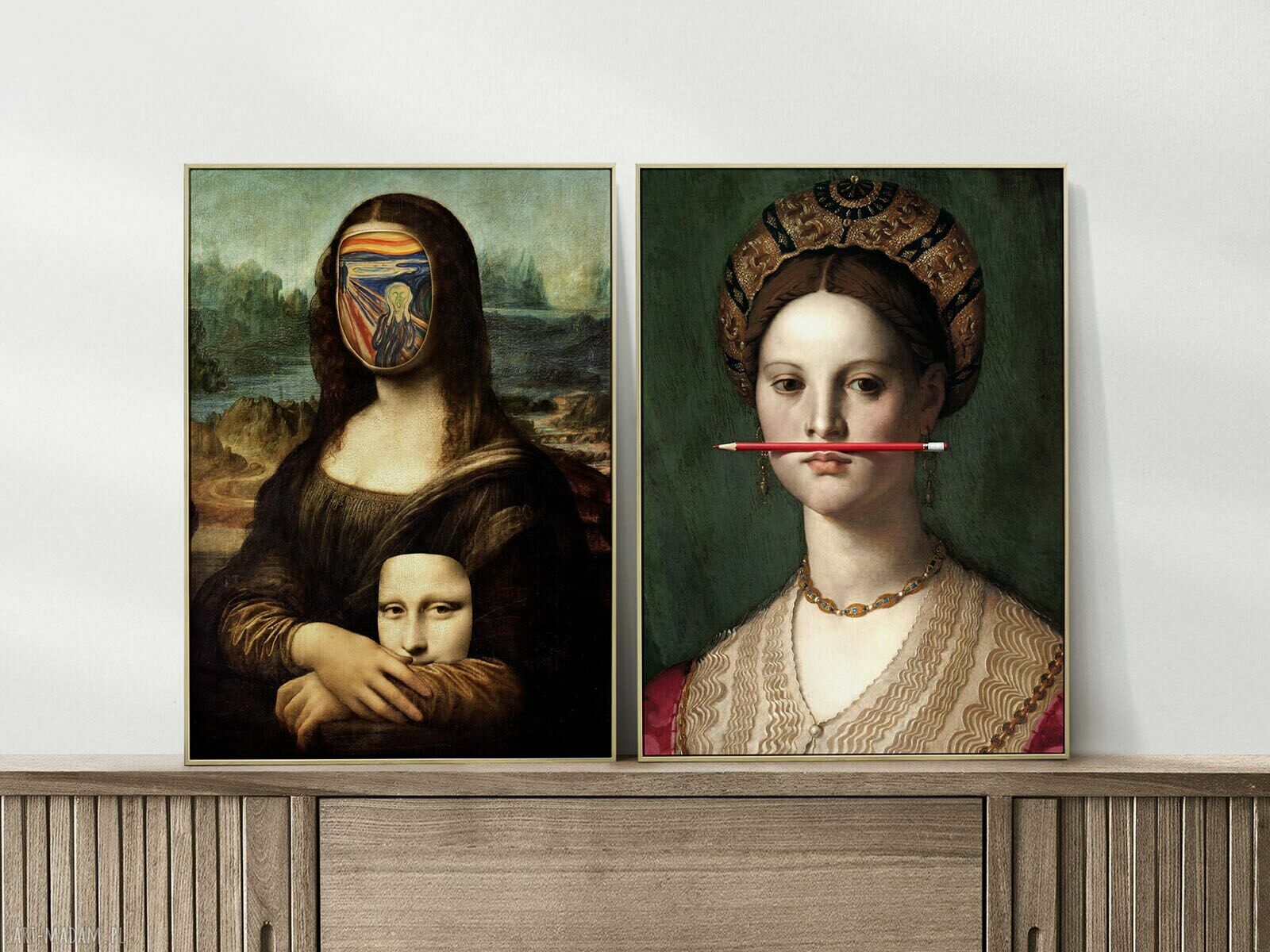 Zestaw 2 plakatów A4 „Krzyk” - Mona Lisa i portret dziewczyny