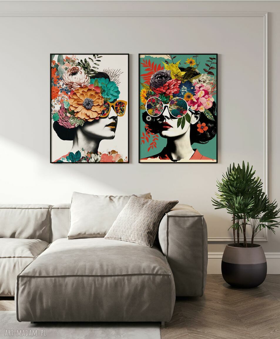 Zestaw 2 plakatów kolaży 30x40 cm - dziewczyna i kwiaty